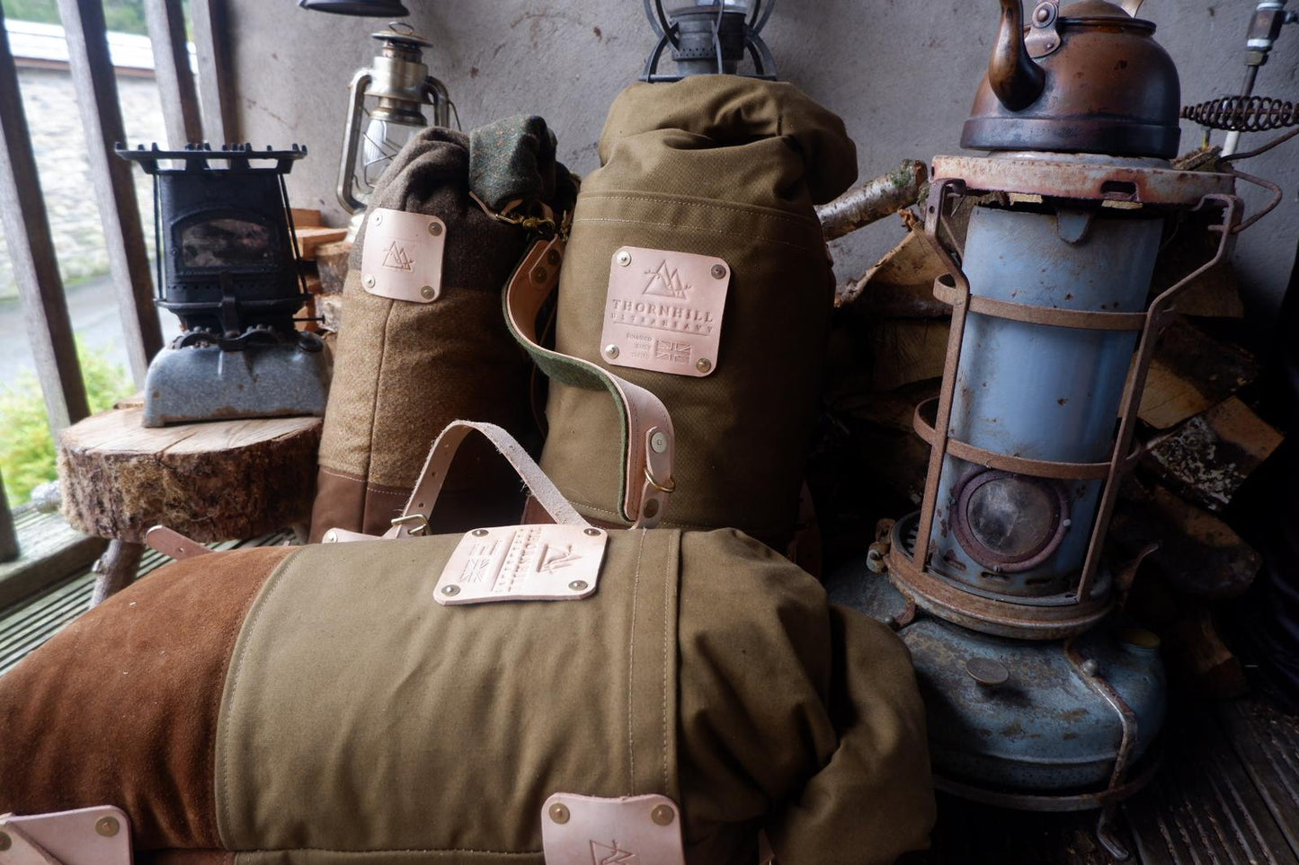 Two-tone bushcraft & travel rucksack - suede, wool & double lined waxed canvas