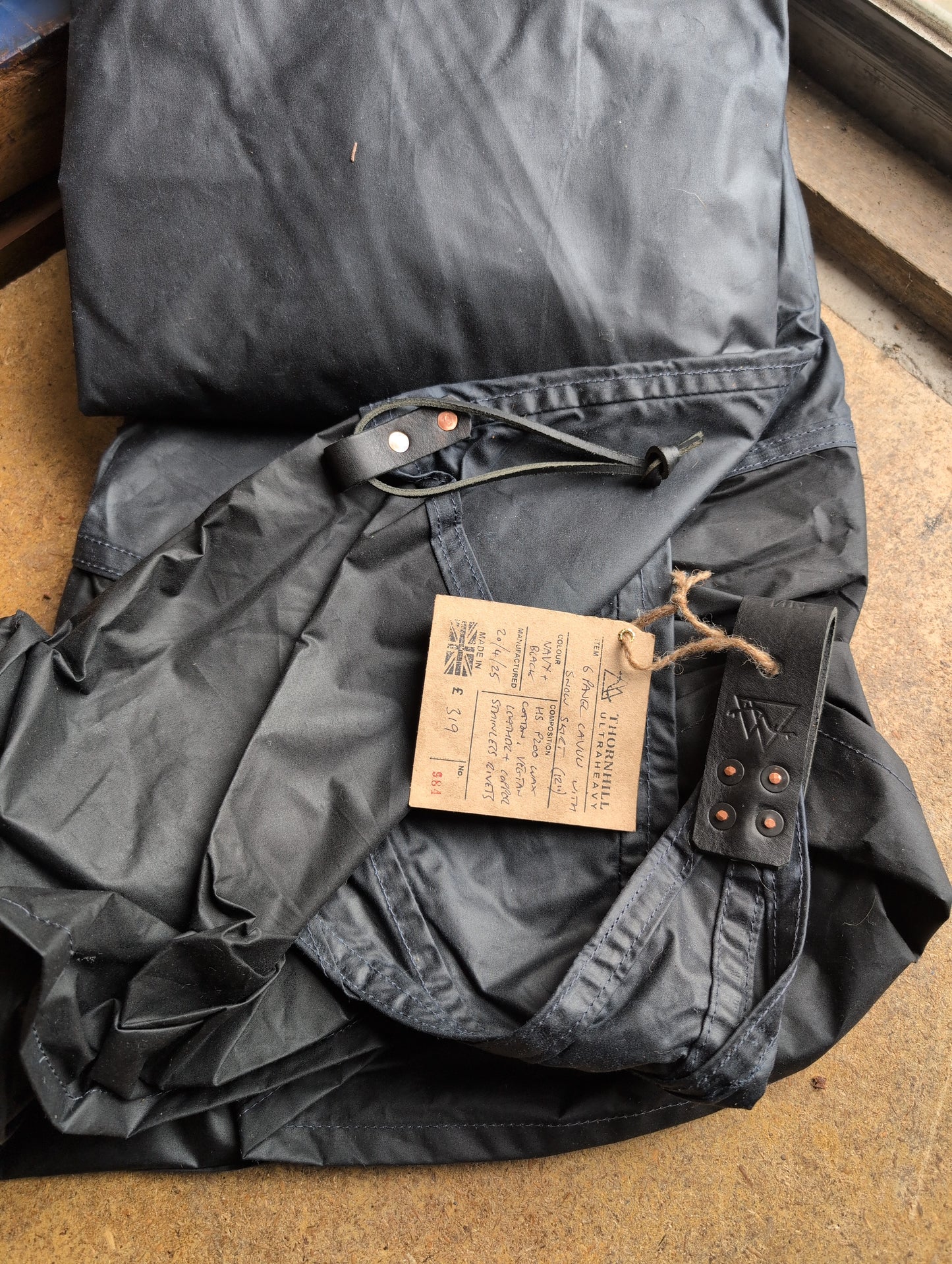 SALE: navy 6 panel LAVVU + snow skirt, waxed canvas & leather tent tipi tarp