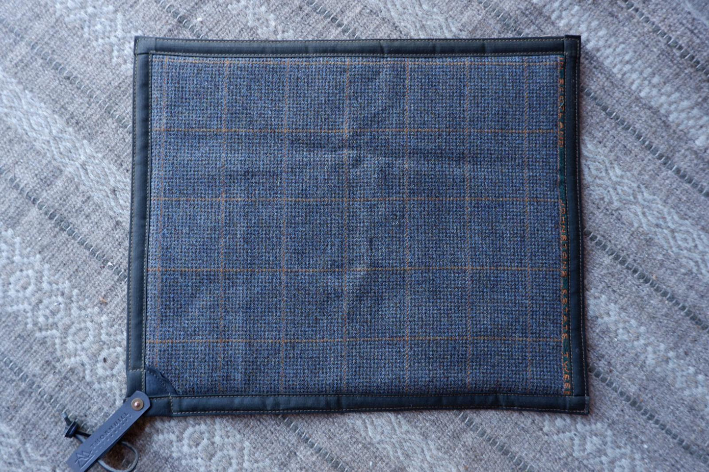 Padded sit-pad, tweed wool & waxed canvas with leather tie-out