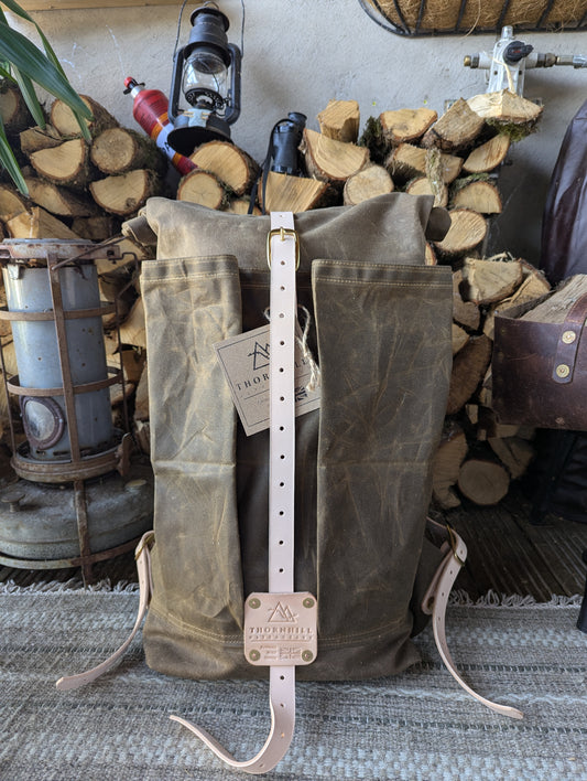 Bushcraft & travel rucksack - double lined waxed canvas & leather