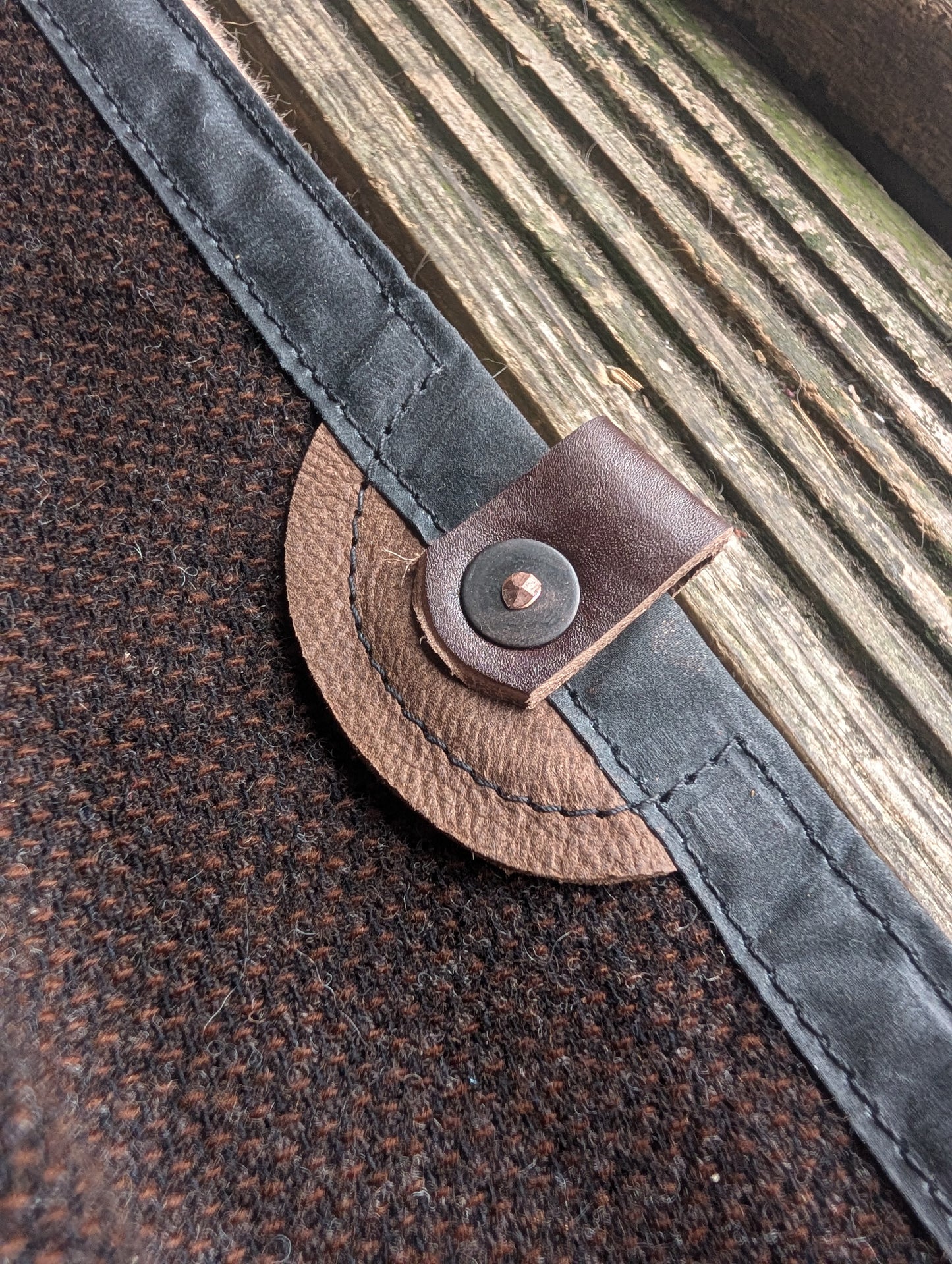 Sleeping mat/pad cover, eco beeswax cotton backed woven 100% wool upper with leather tie-outs