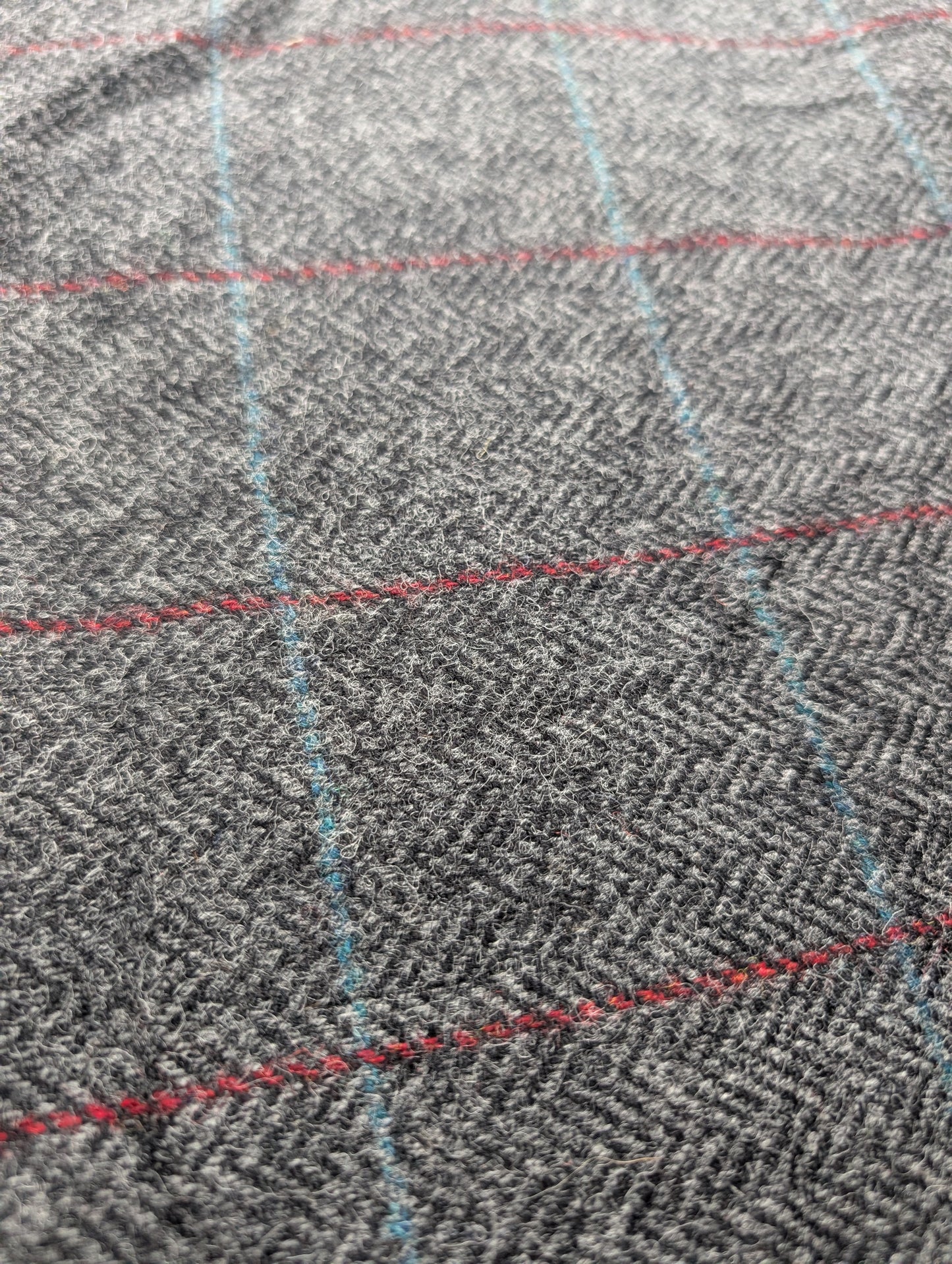 Sleeping mat/pad cover, waxed-canvas-backed checked wool with cotton 'pillow'  and leather leather tie-outs