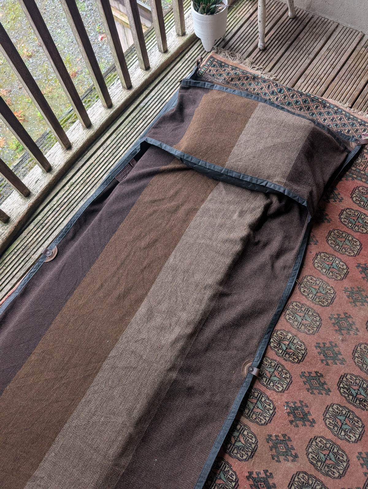 Sleeping mat/pad cover, eco beeswax cotton backed woven 100% wool upper with leather tie-outs