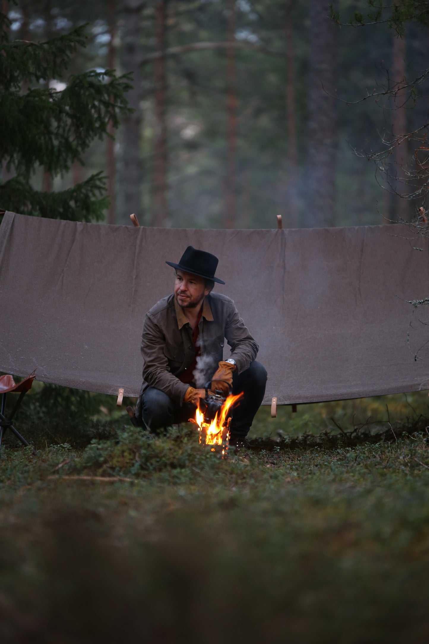 3m x 3m CLASSIC tarp, waxed canvas & leather tie outs