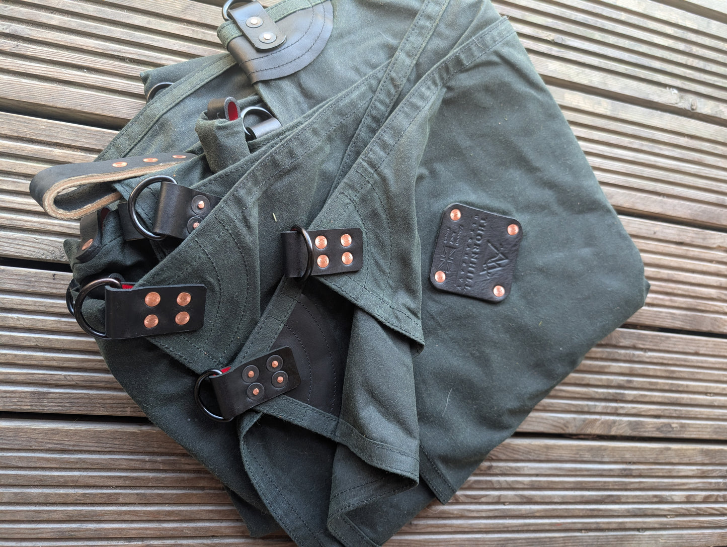 3m x 3m tarp, waxed canvas & leather and D ring tie outs green