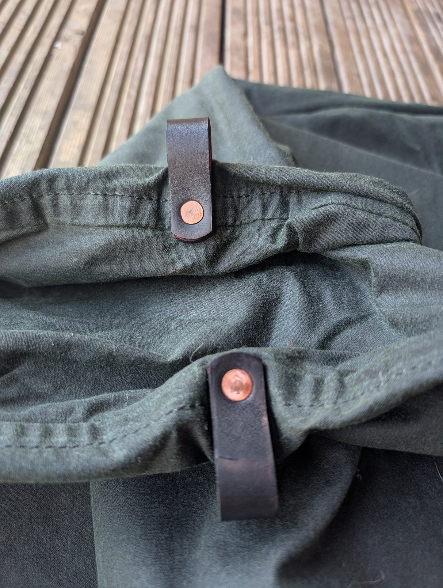 3m x 3m tarp, waxed canvas & leather and D ring tie outs green