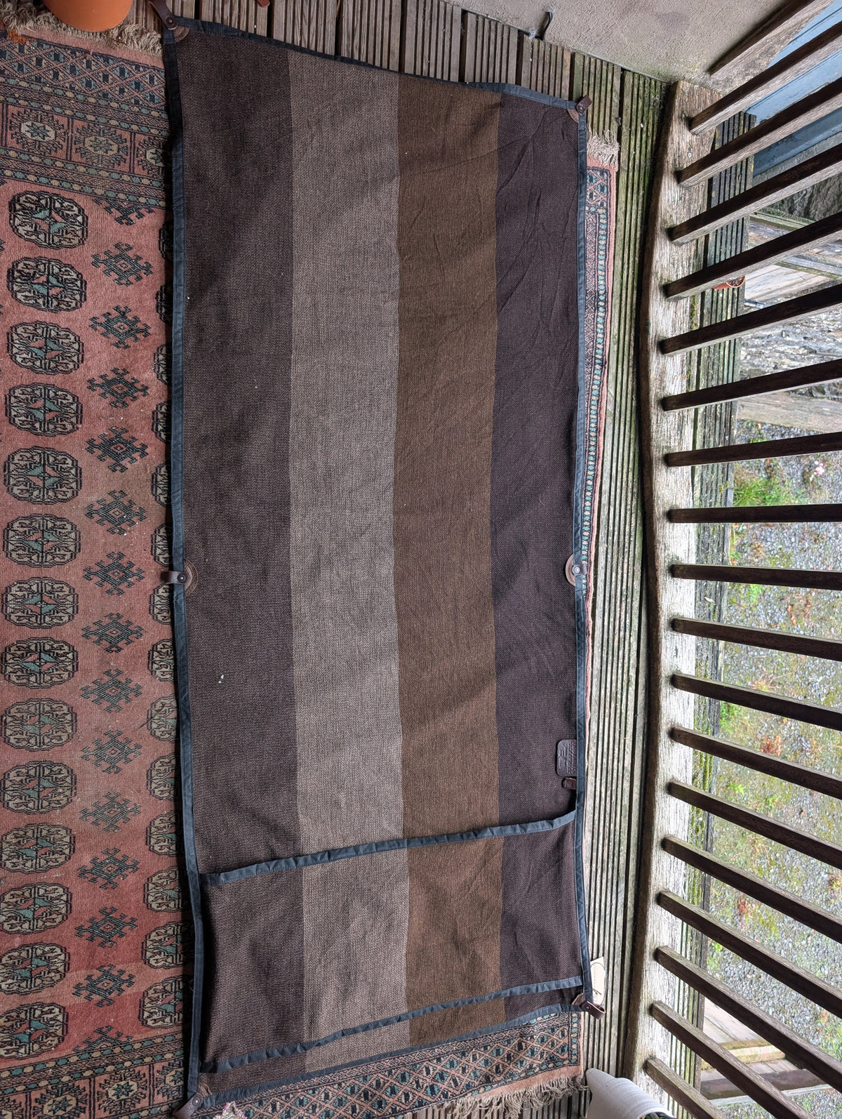 Sleeping mat/pad cover, eco beeswax cotton backed woven 100% wool upper with leather tie-outs