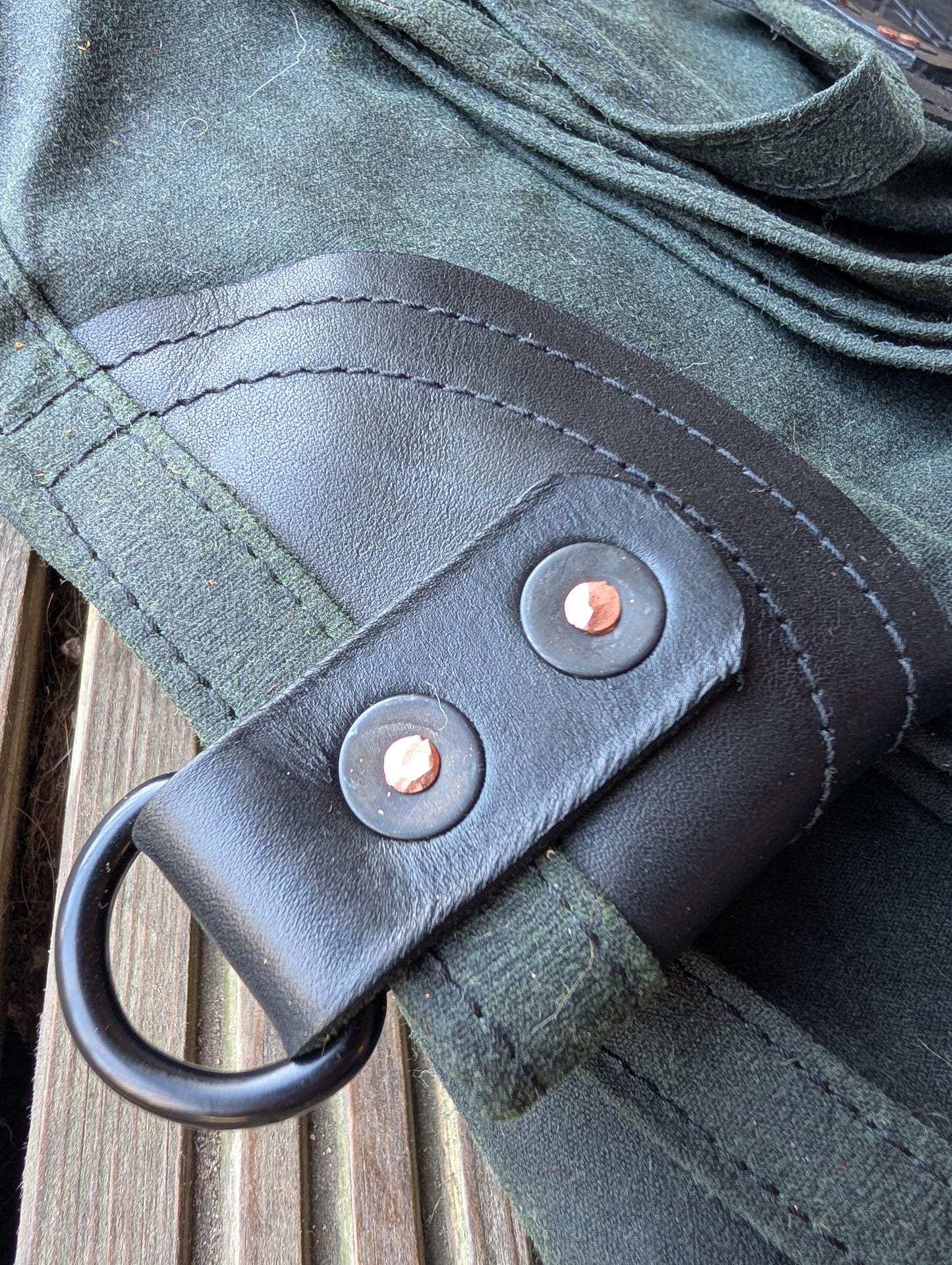 3m x 3m tarp, waxed canvas & leather and D ring tie outs green