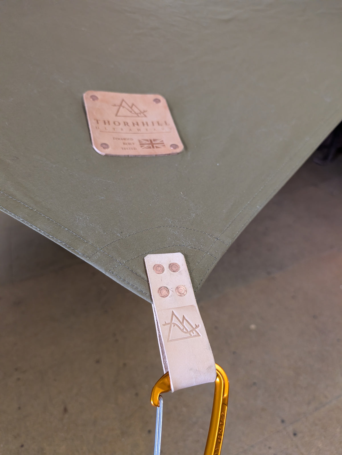 Dry wax Standard HEX shape tarp, waxed canvas & leather tie outs
