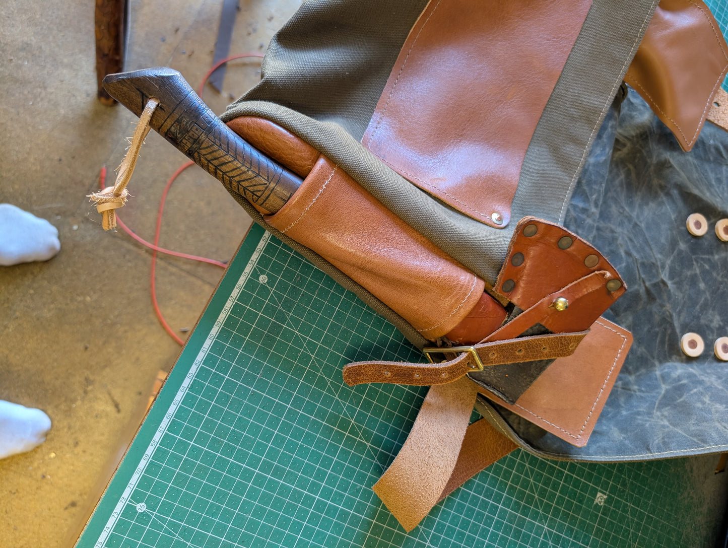 Two-tone bushcraft & travel satchel leather and canvas & waxed cotton lined waxed canvas