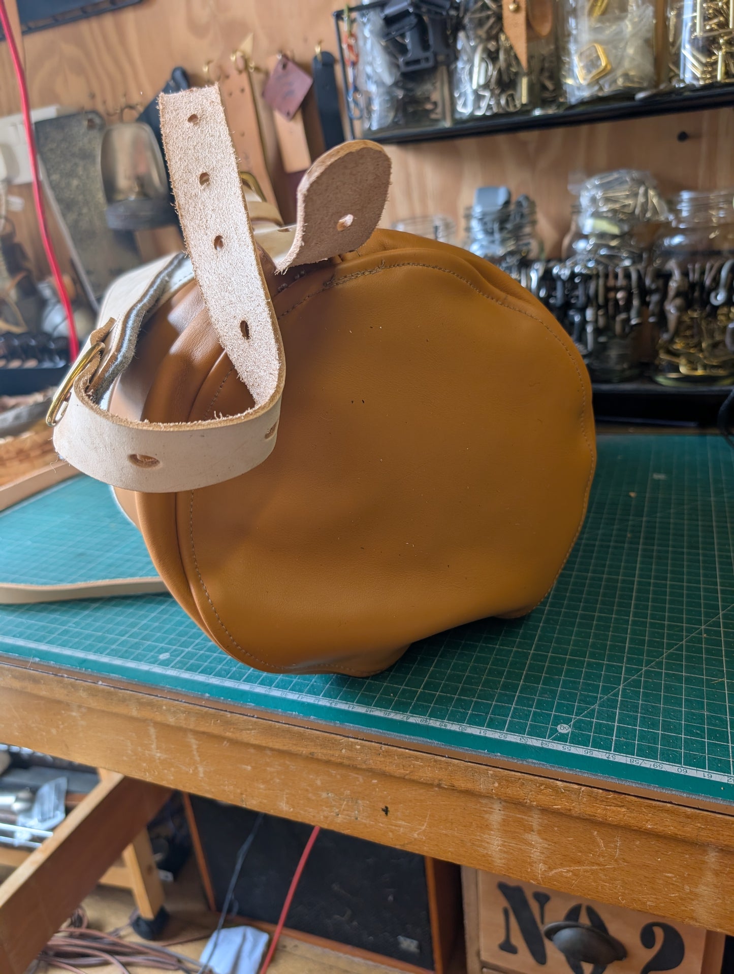 Canvas and leather sea sack style bag, leather and canvas &  lined waxed eco beeswax cotton