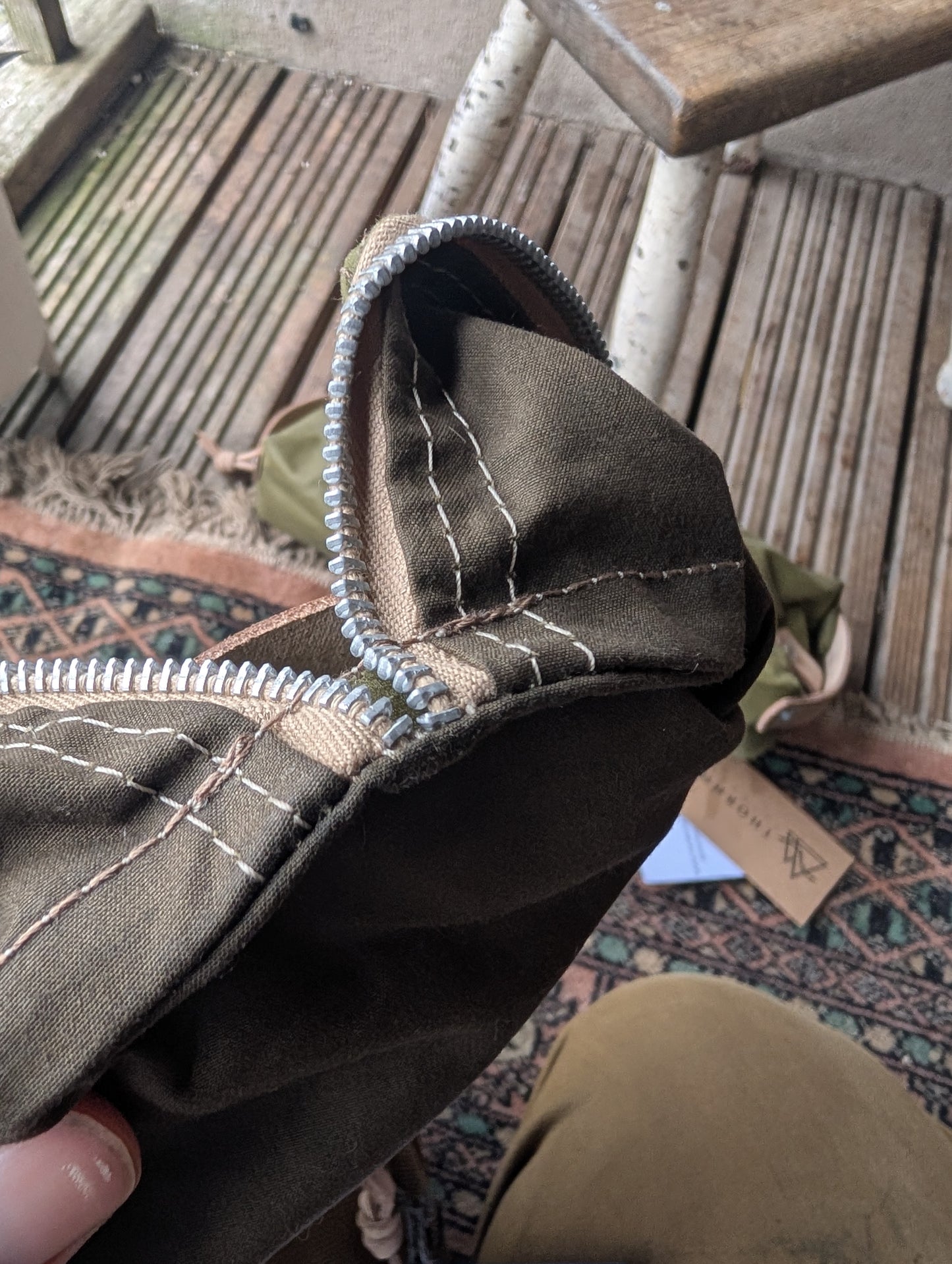 Dopp bag, double-layer waxed canvas packing cube with leather handles