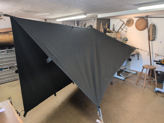 Less leather 3m x 3m tarp with sewn waxed cotton and leather tie outs