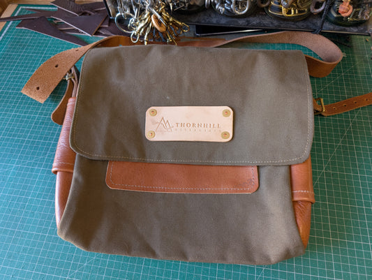 Two-tone bushcraft & travel satchel leather and canvas & waxed cotton lined waxed canvas