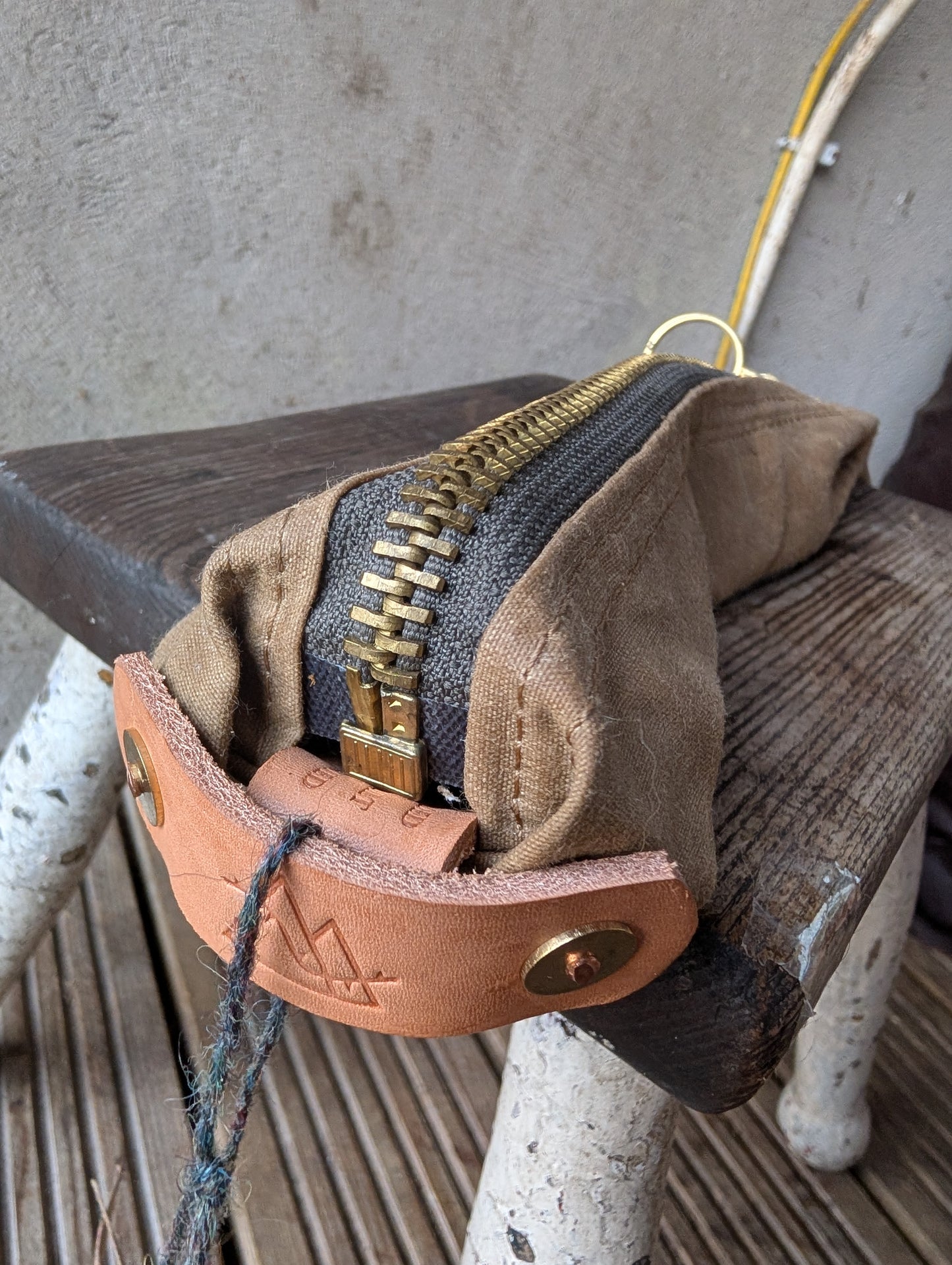 SALE Skinny dopp bag, double-lined waxed canvas packing cube with leather handles