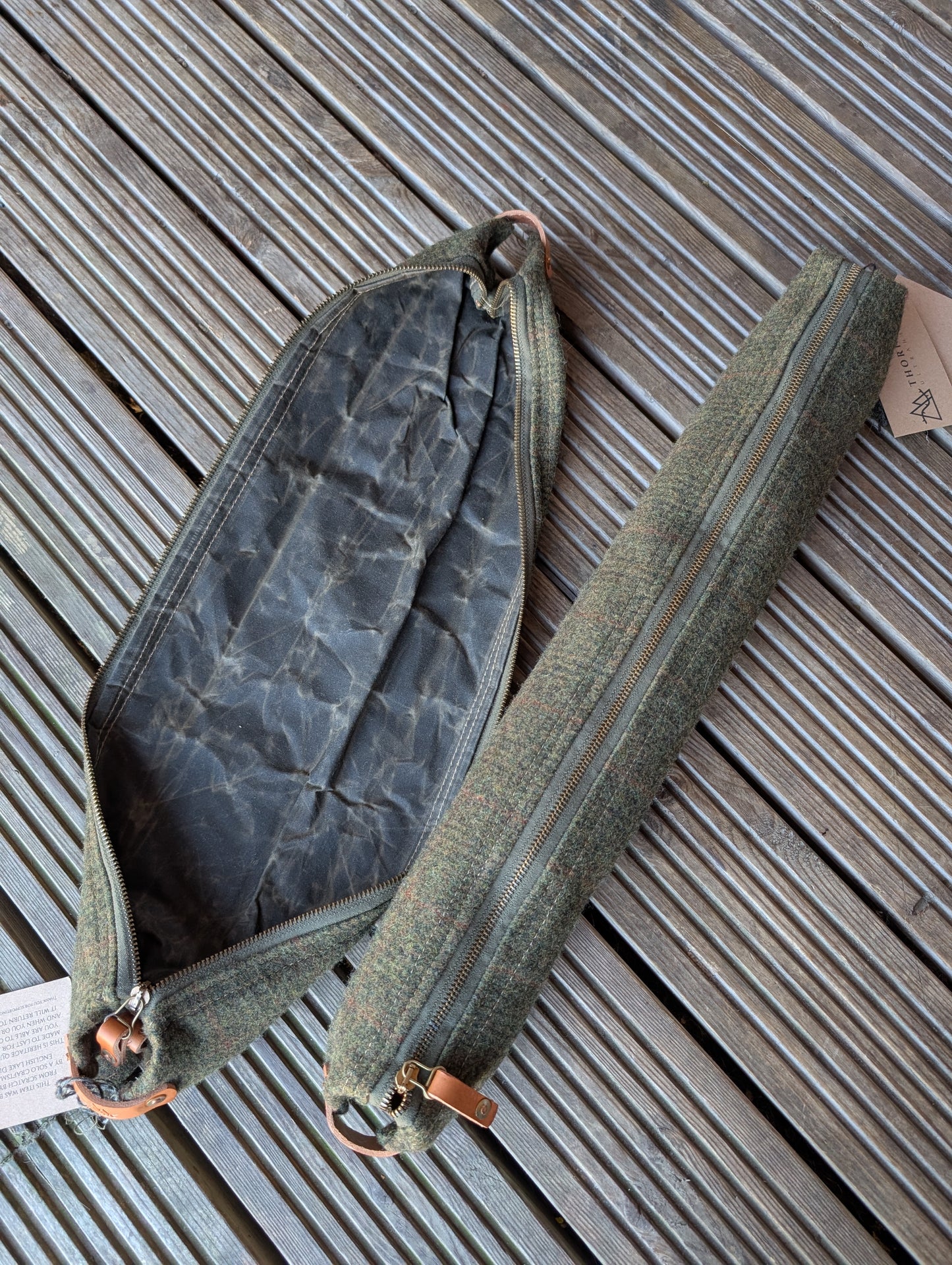 Wool 'n' wax skinny dopp bag, double-lined with vachetta leather handles