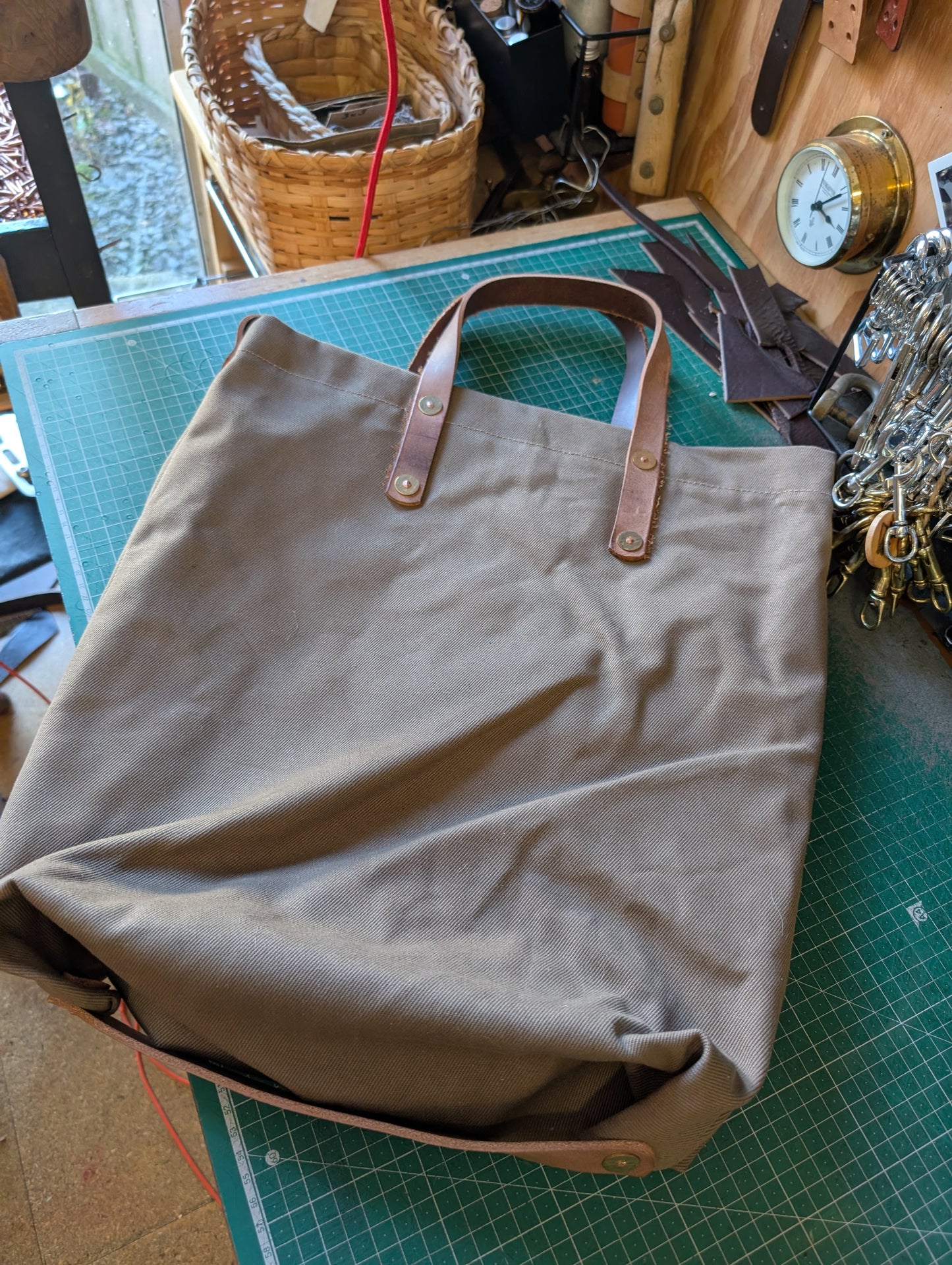 Tote bags, heavy duty canvas and full grain leather (wide version)