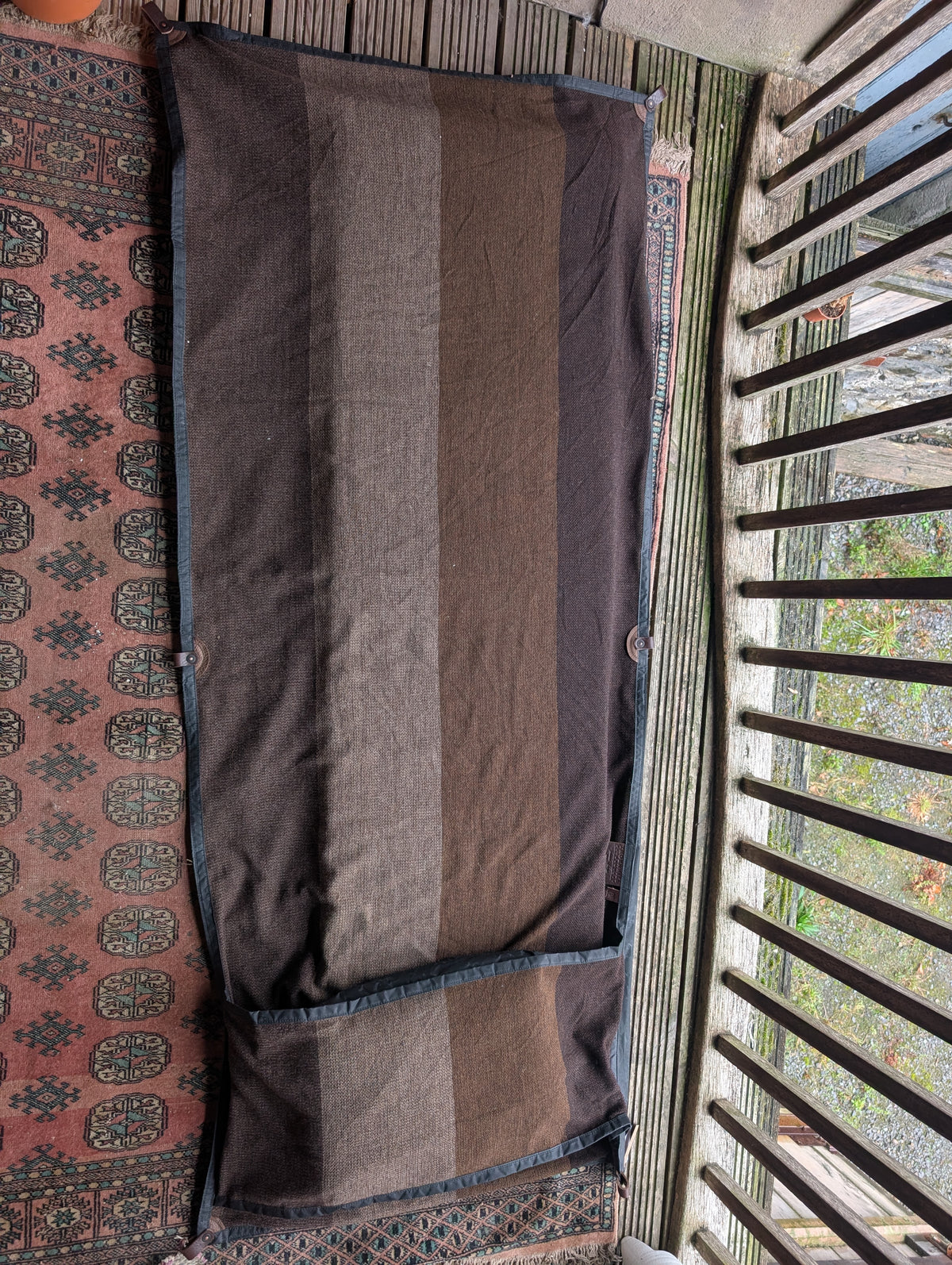 Sleeping mat/pad cover, eco beeswax cotton backed woven 100% wool upper with leather tie-outs