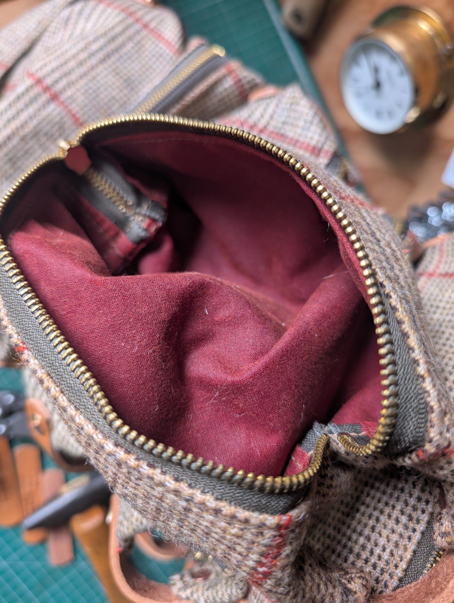 Wool 'n' wax  dopp bag, double-lined with leather handles