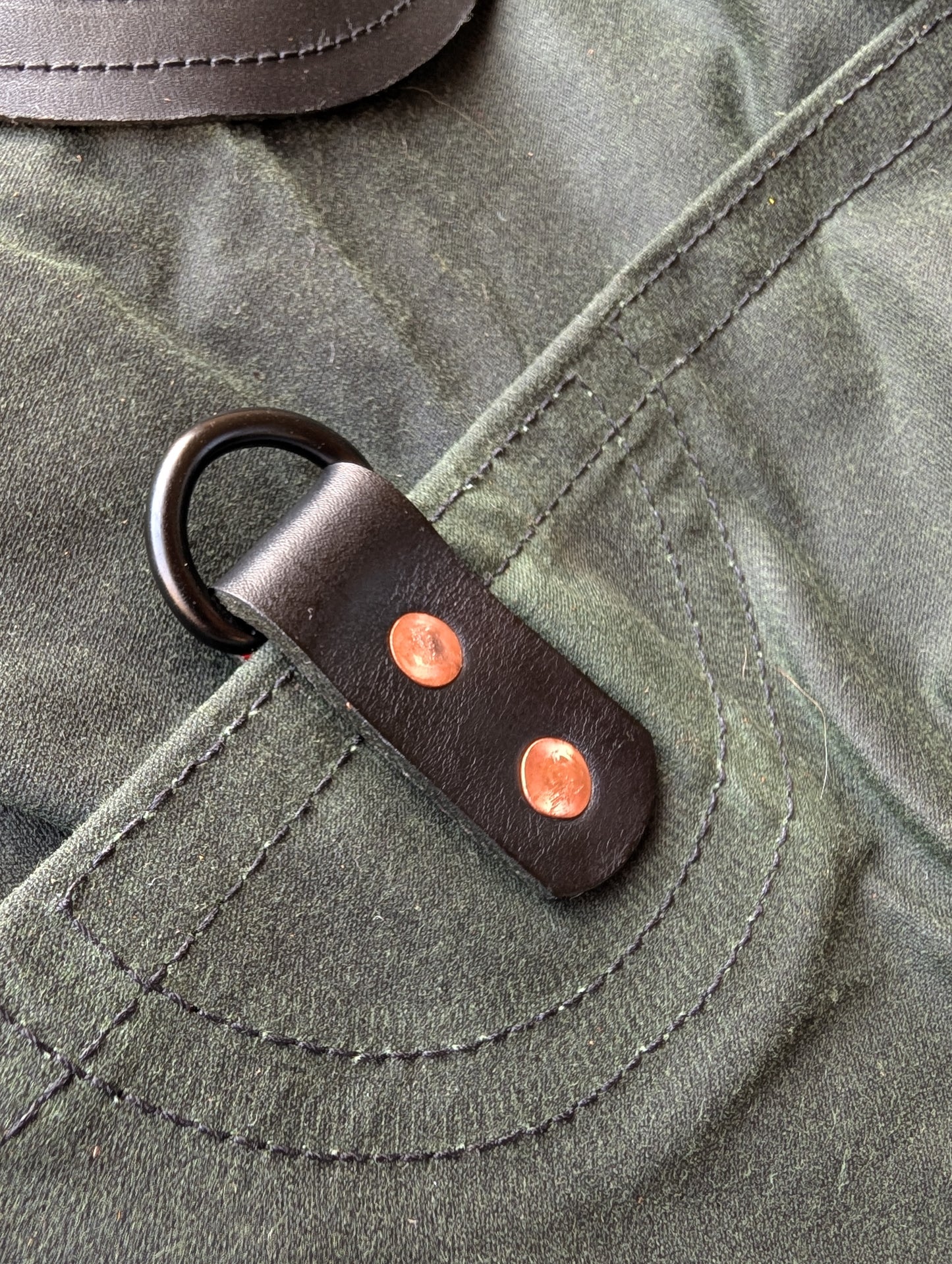 3m x 3m tarp, waxed canvas & leather and D ring tie outs green