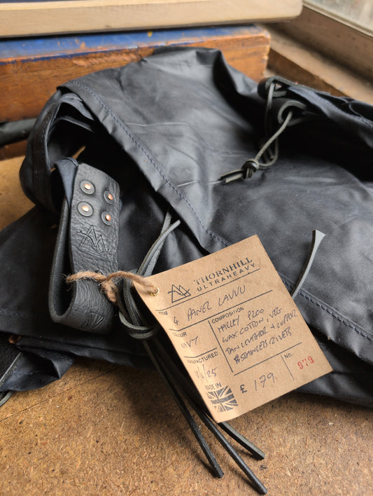 SALE: navy 4 panel LAVVU, waxed canvas & leather tent tipi tarp