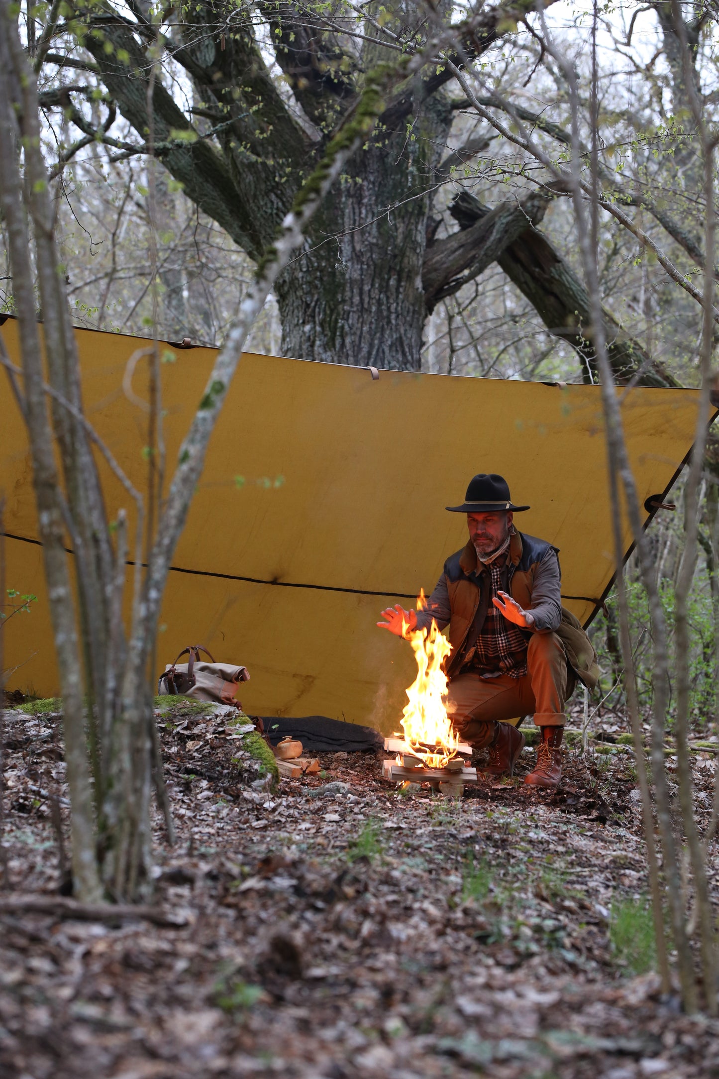 3m x 3m CLASSIC tarp, waxed canvas & leather tie outs