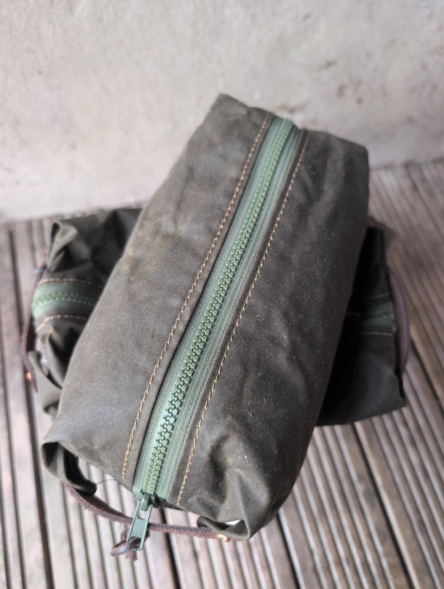 SALE Dopp bag, double-lined waxed canvas packing cube with leather handles