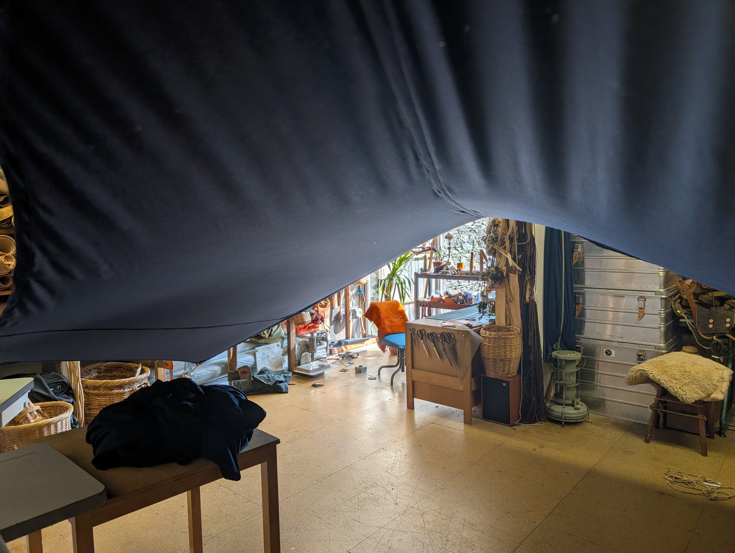 Sunshade hex tarp with  leather and D ring tie outs