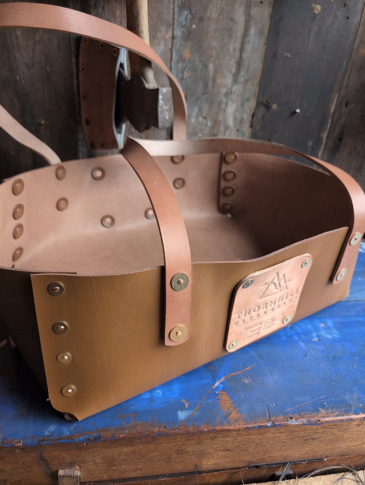 Leather log hauler/tote/gardeners bag