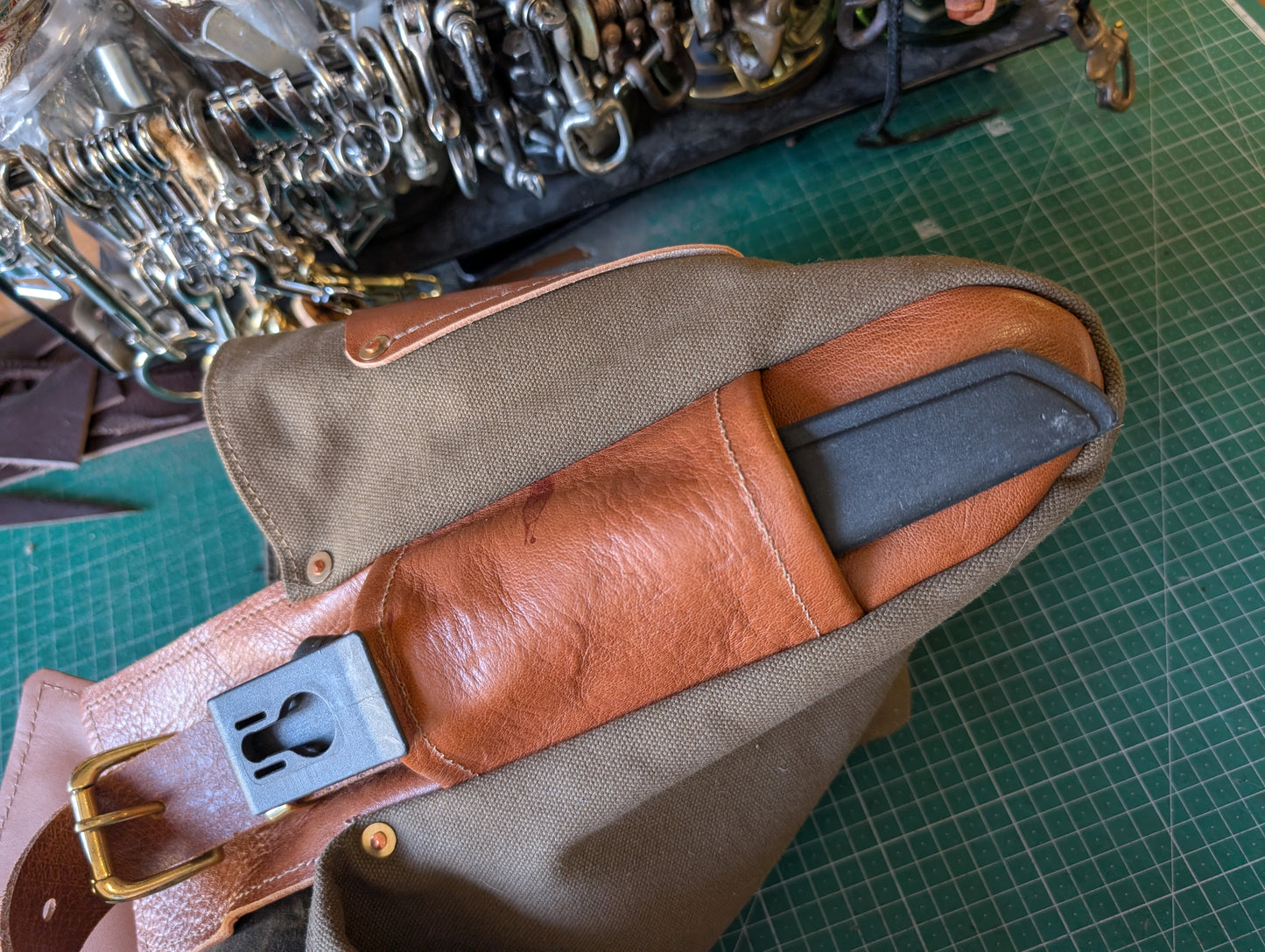 Two-tone bushcraft & travel satchel leather and canvas & waxed cotton lined waxed canvas