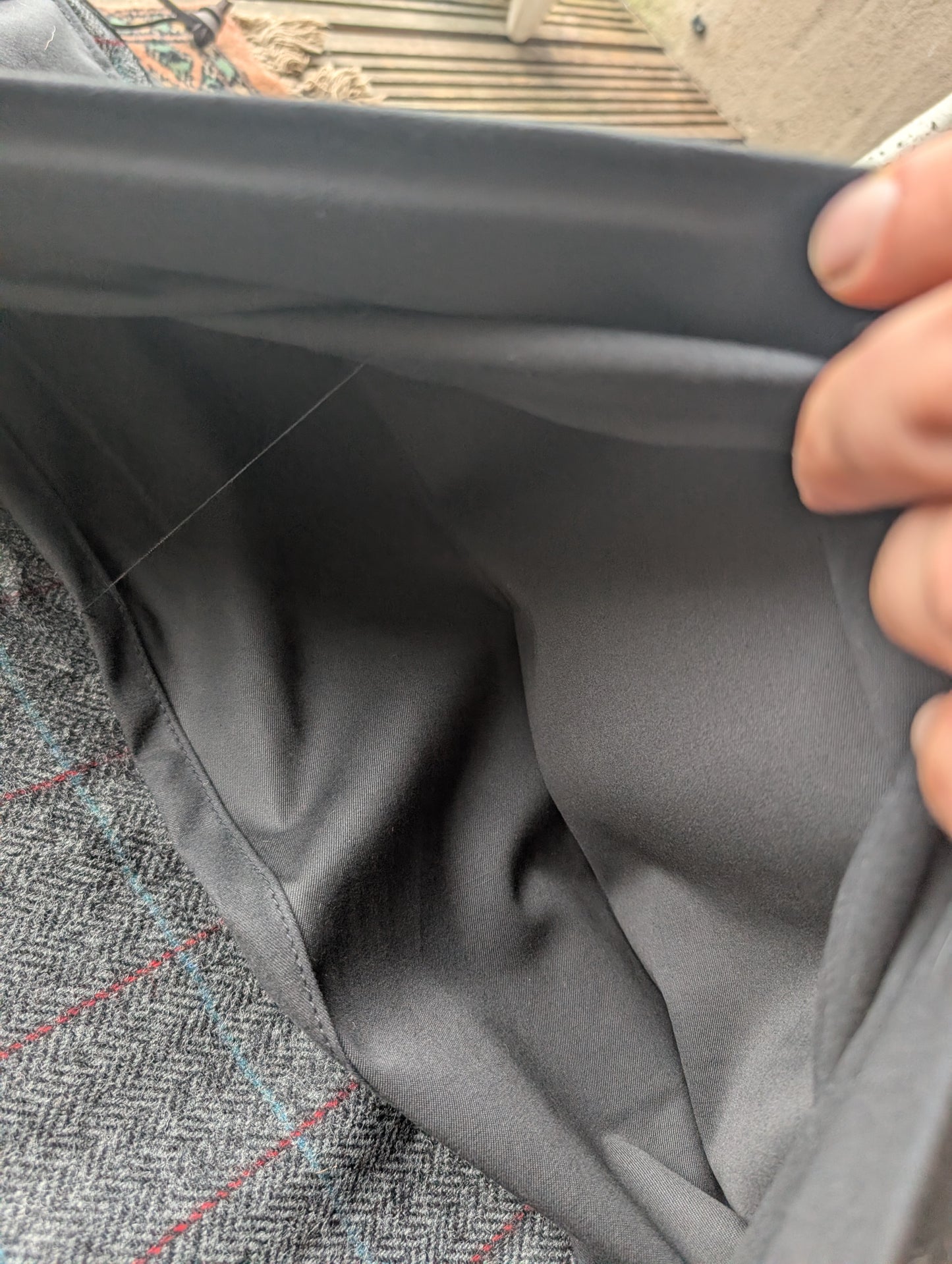 Sleeping mat/pad cover, waxed-canvas-backed checked wool with cotton 'pillow'  and leather leather tie-outs