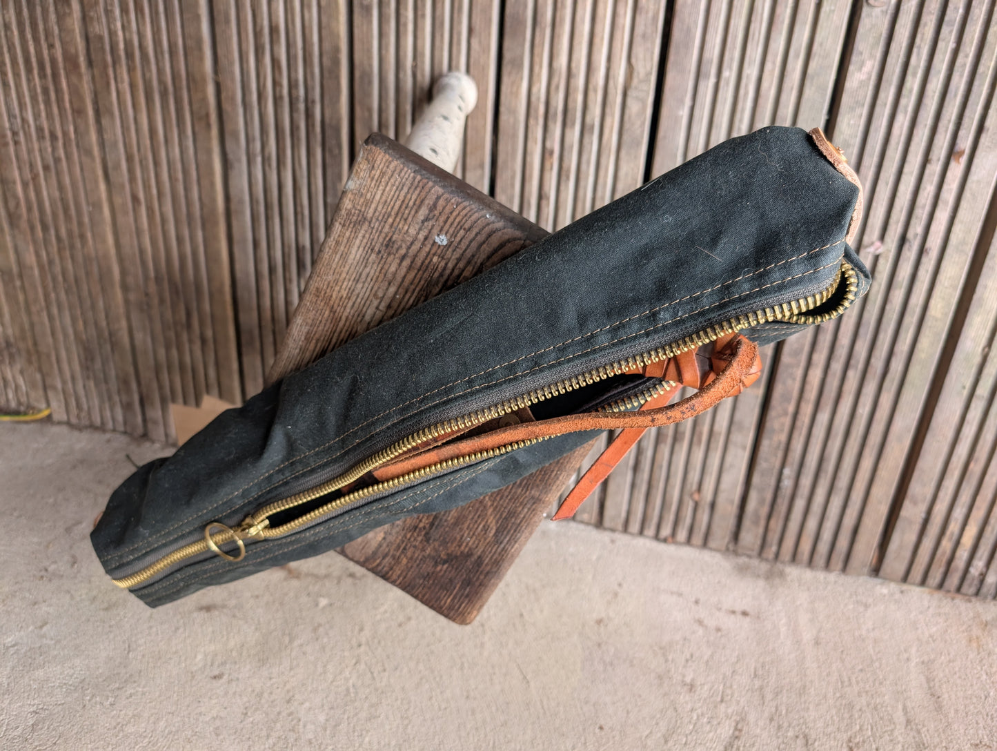 SALE Skinny dopp bag, double-lined waxed canvas packing cube with leather handles