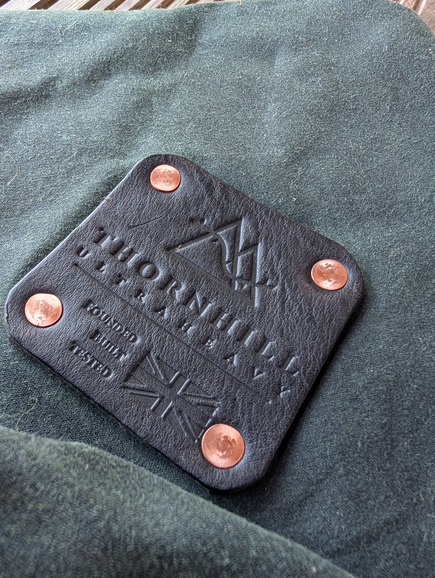 3m x 3m tarp, waxed canvas & leather and D ring tie outs green