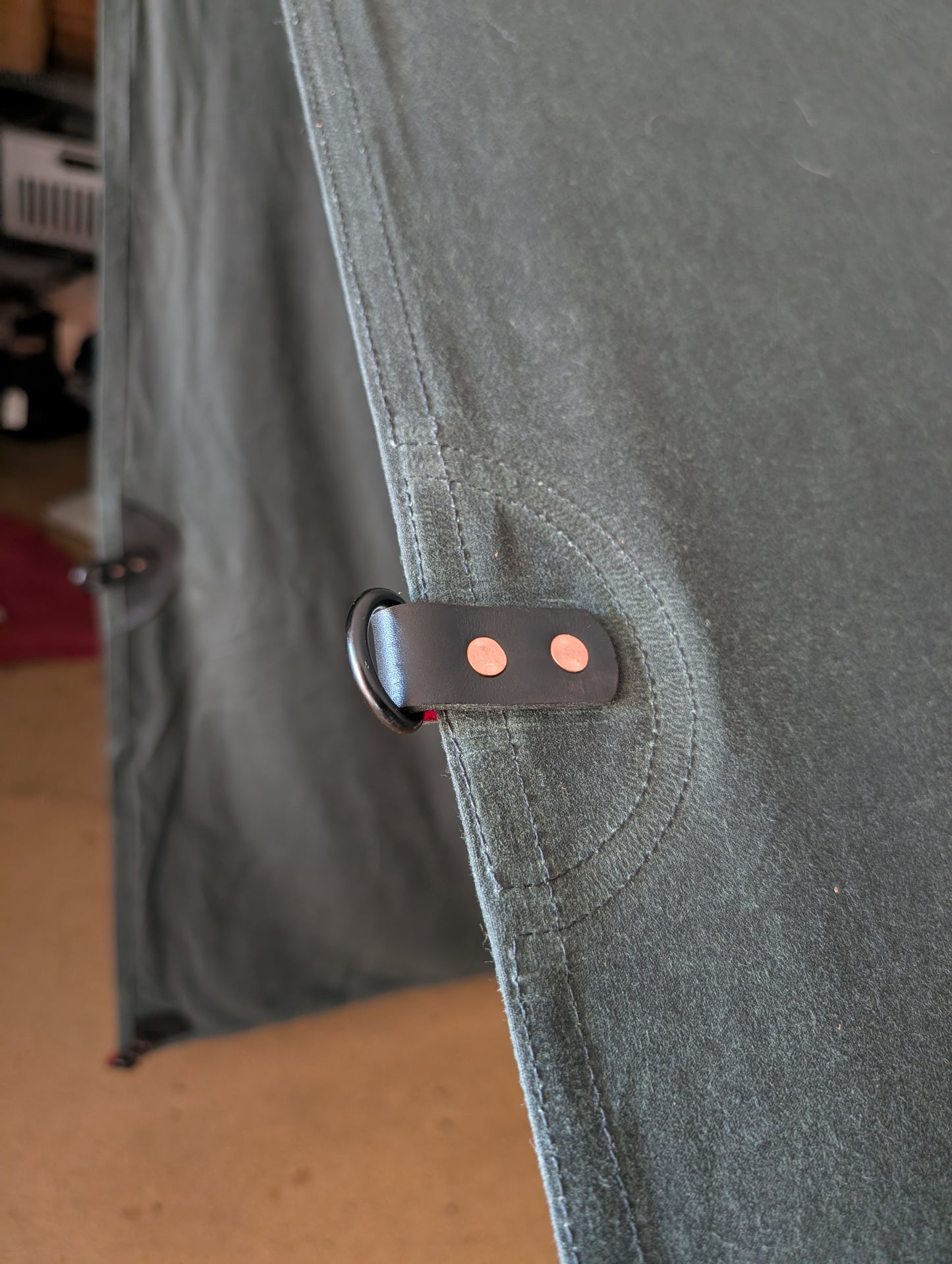 3m x 3m tarp, waxed canvas & leather and D ring tie outs green
