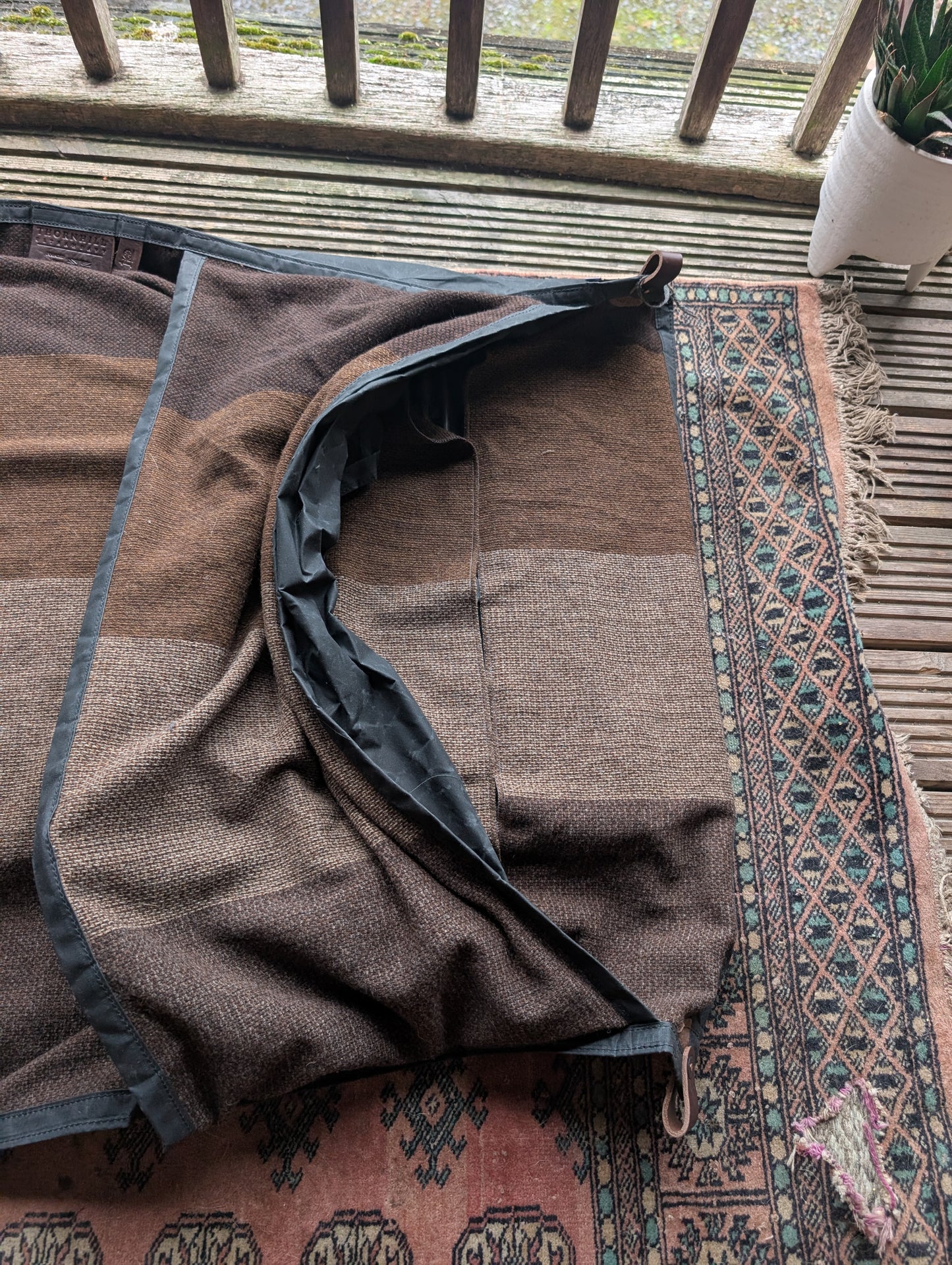 Sleeping mat/pad cover, eco beeswax cotton backed woven 100% wool upper with leather tie-outs