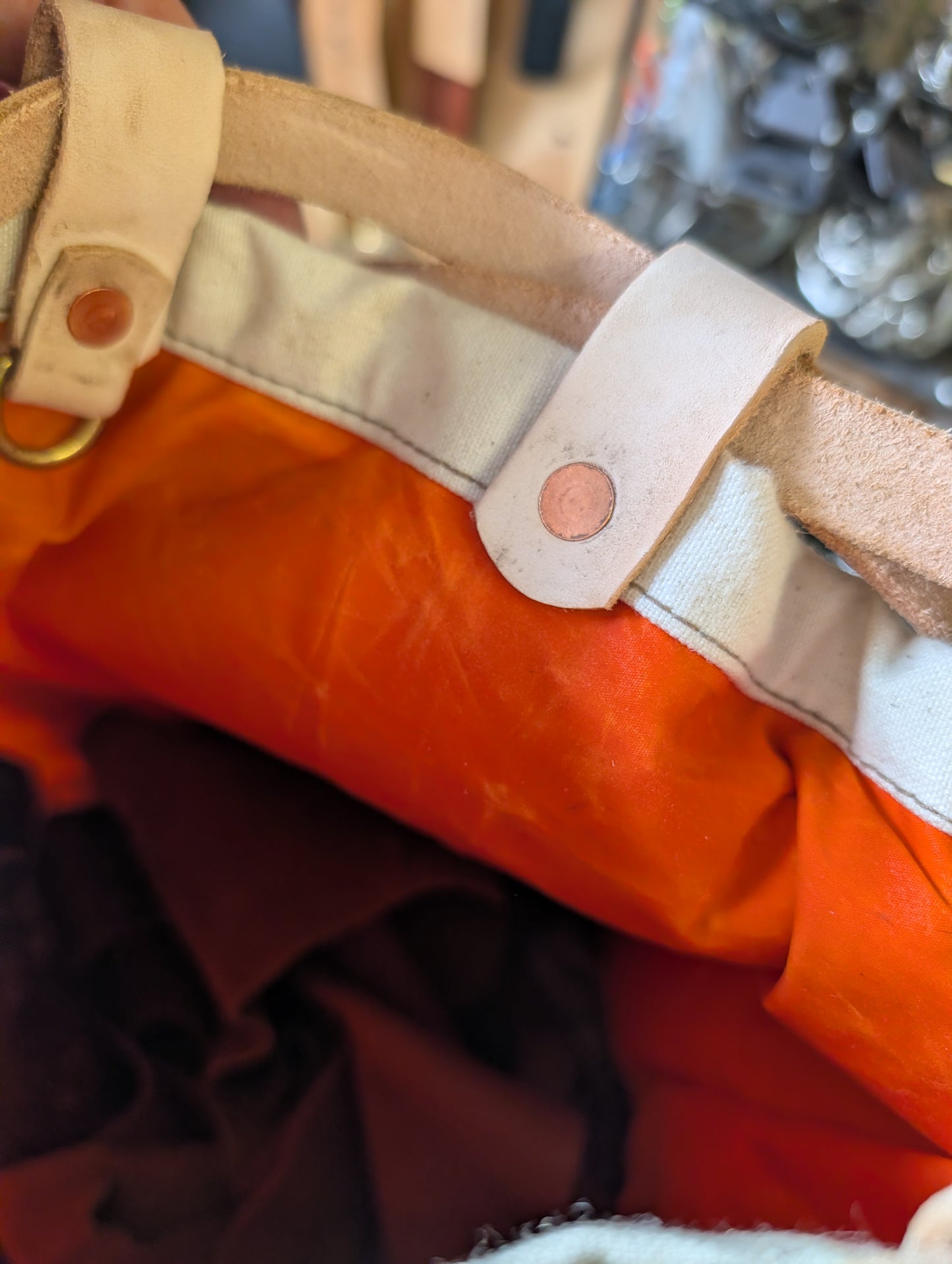 Canvas and leather sea sack style bag, leather and canvas &  lined waxed eco beeswax cotton