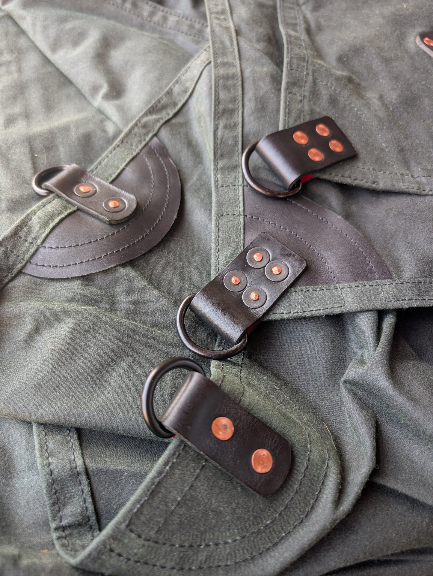 3m x 3m tarp, waxed canvas & leather and D ring tie outs green