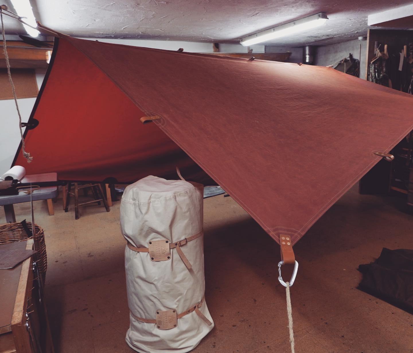 3m x 3m CLASSIC tarp, waxed canvas & leather tie outs
