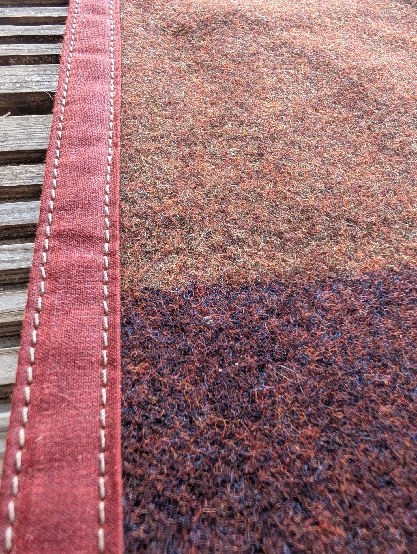 Sleeping mat/pad cover, waxed-canvas-backed wool with leather tie-outs