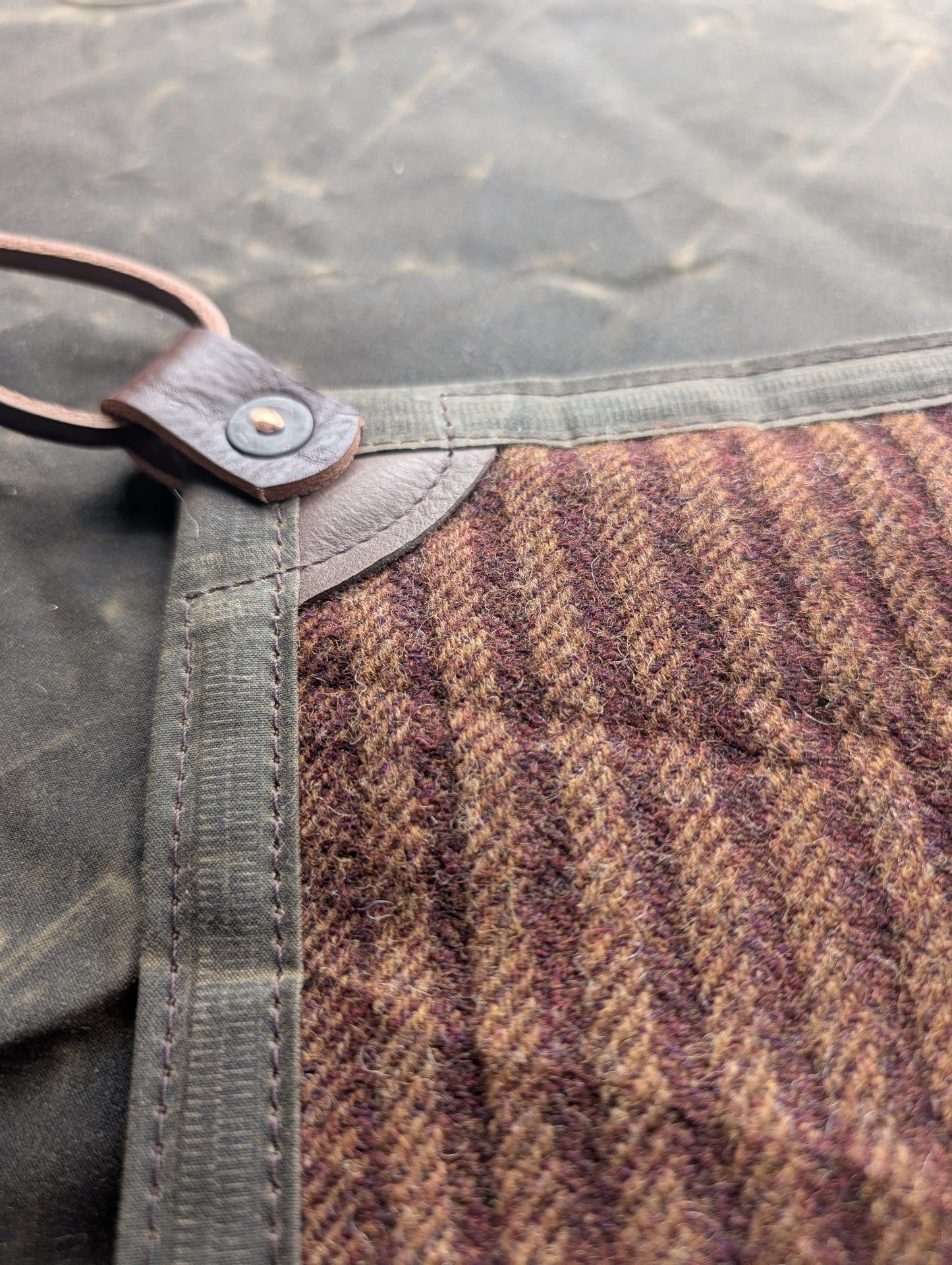 Sleeping mat/pad  beeswax-coton-backed wool with leather tie-outs