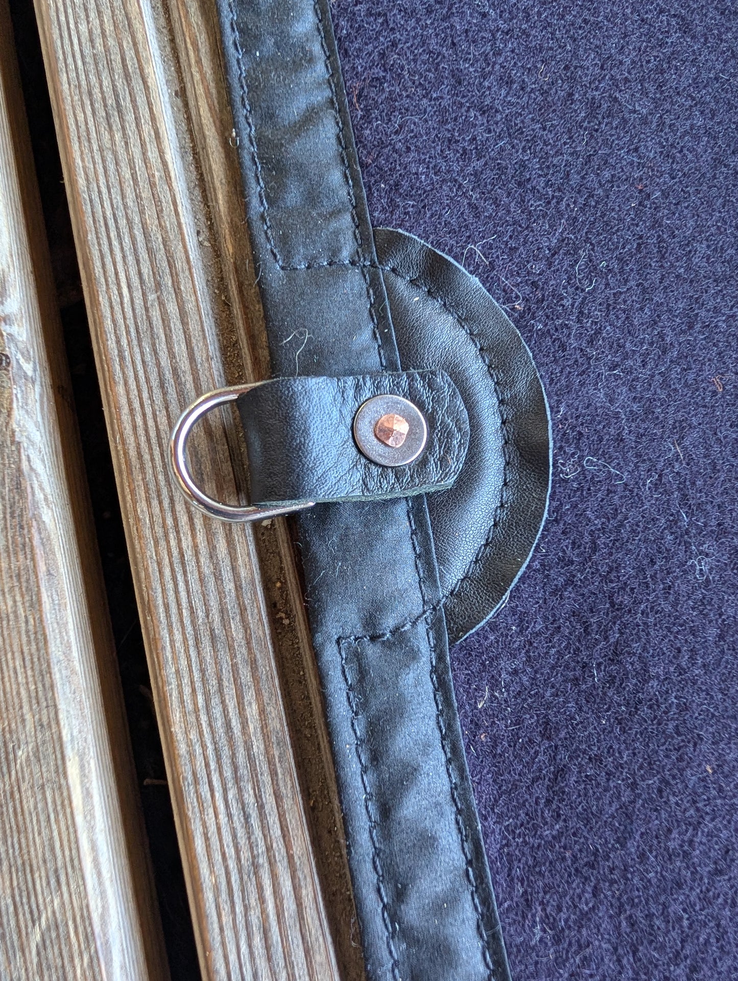 Sleeping mat cover, waxed-canvas-backed wool with leather tie-outs