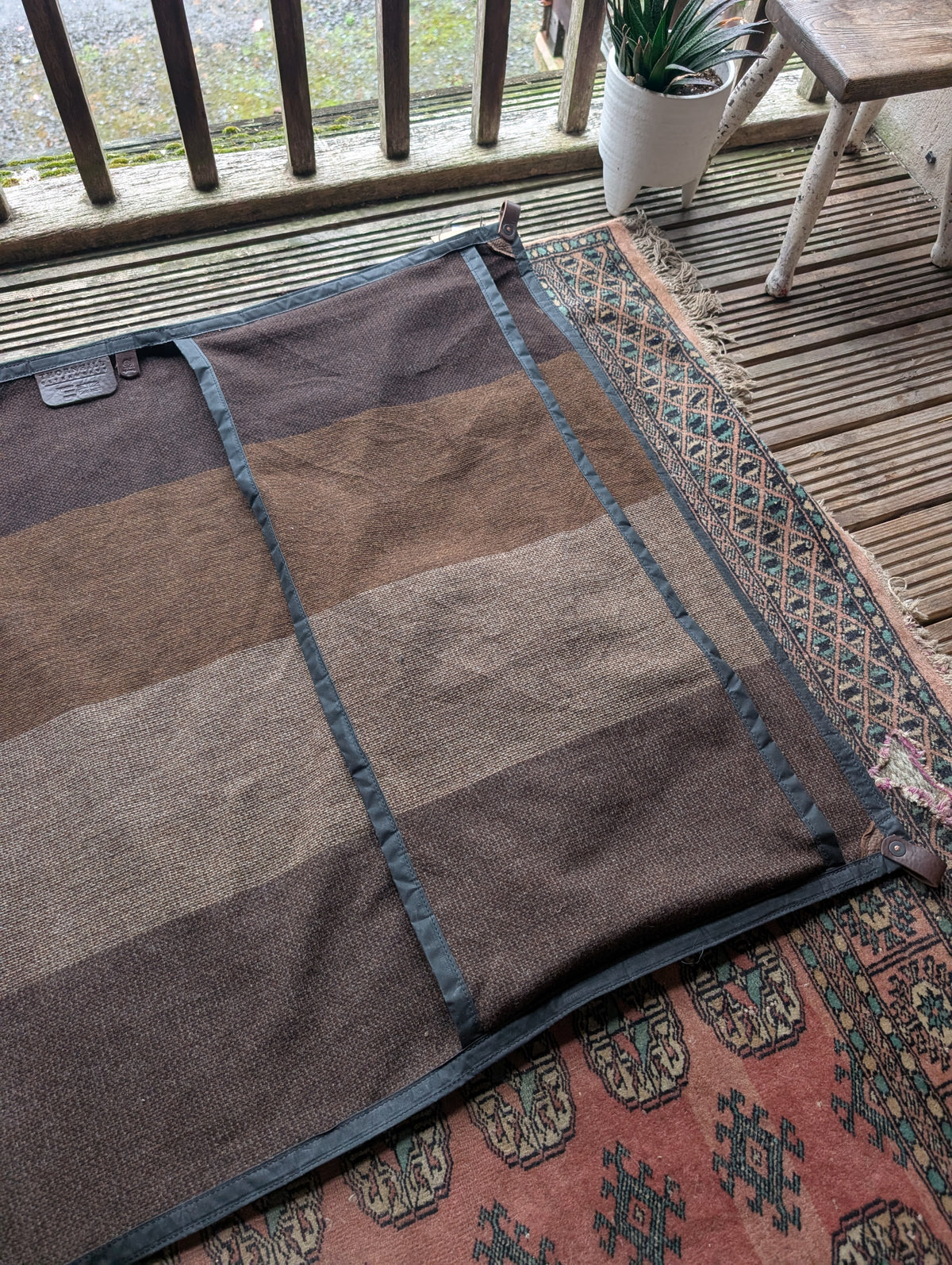 Sleeping mat/pad cover, eco beeswax cotton backed woven 100% wool upper with leather tie-outs
