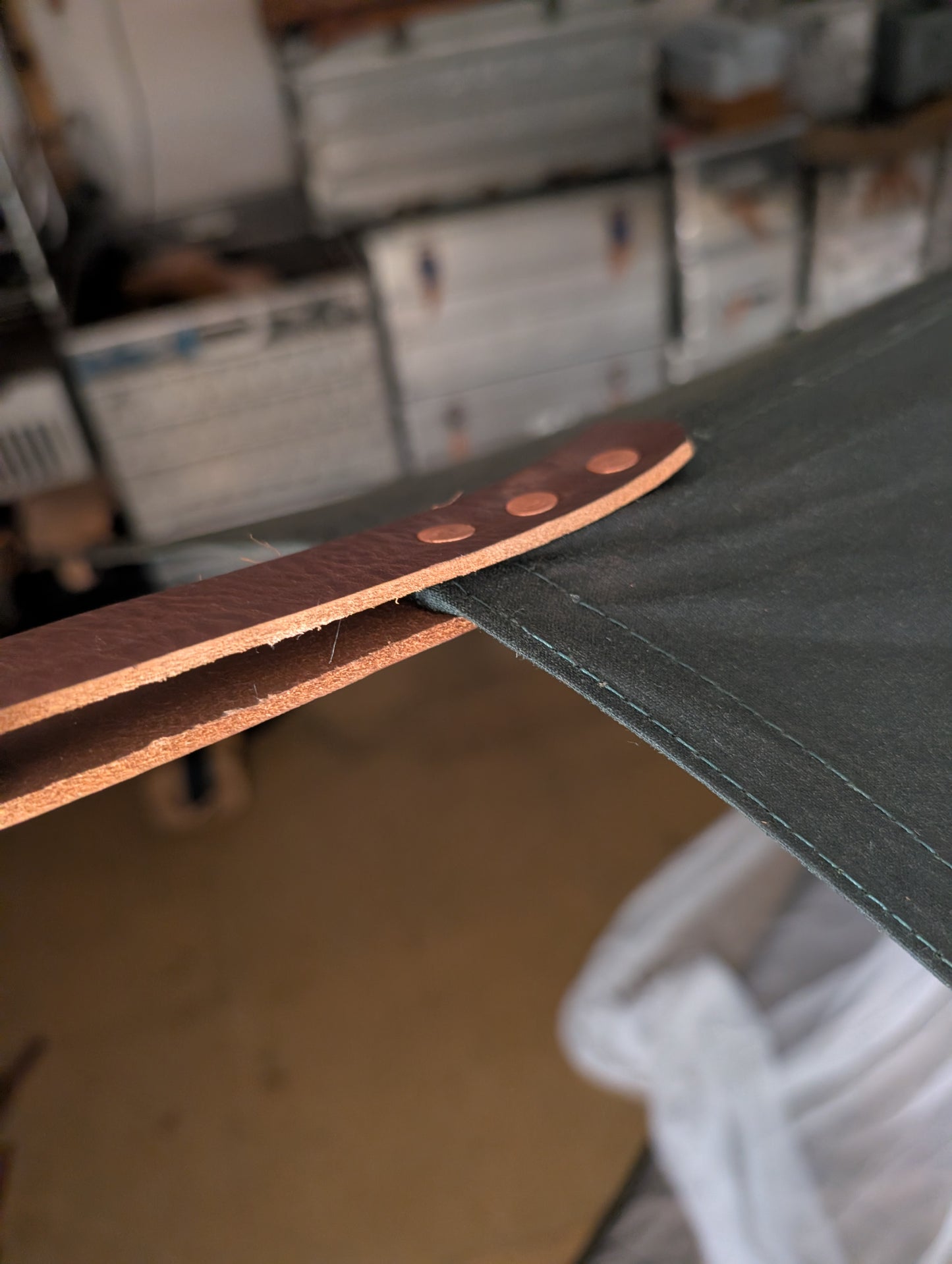 Less leather 8'x8' (2.44m) tarp with sewn waxed cotton and leather tie outs