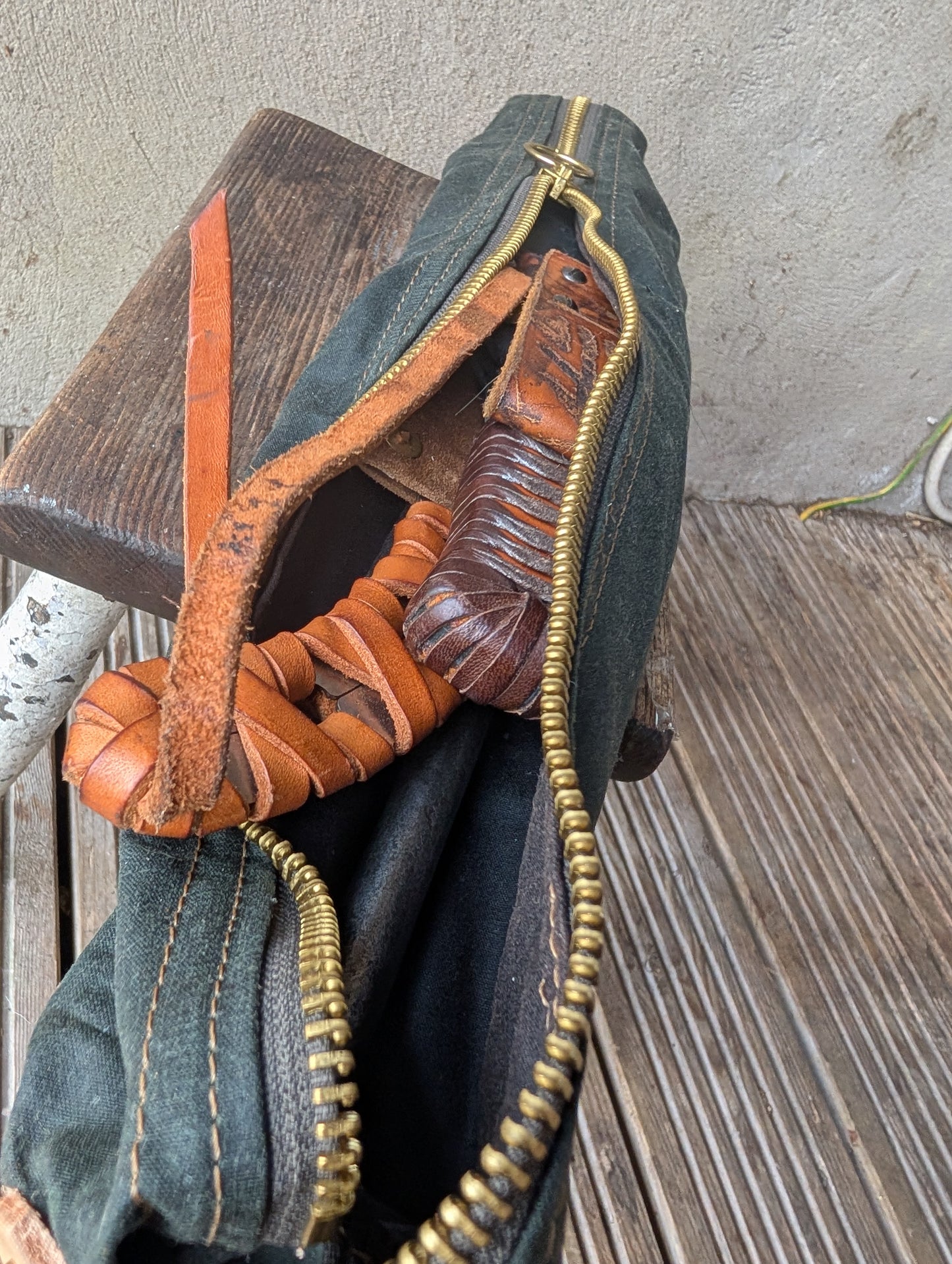 SALE Skinny dopp bag, double-lined waxed canvas packing cube with leather handles