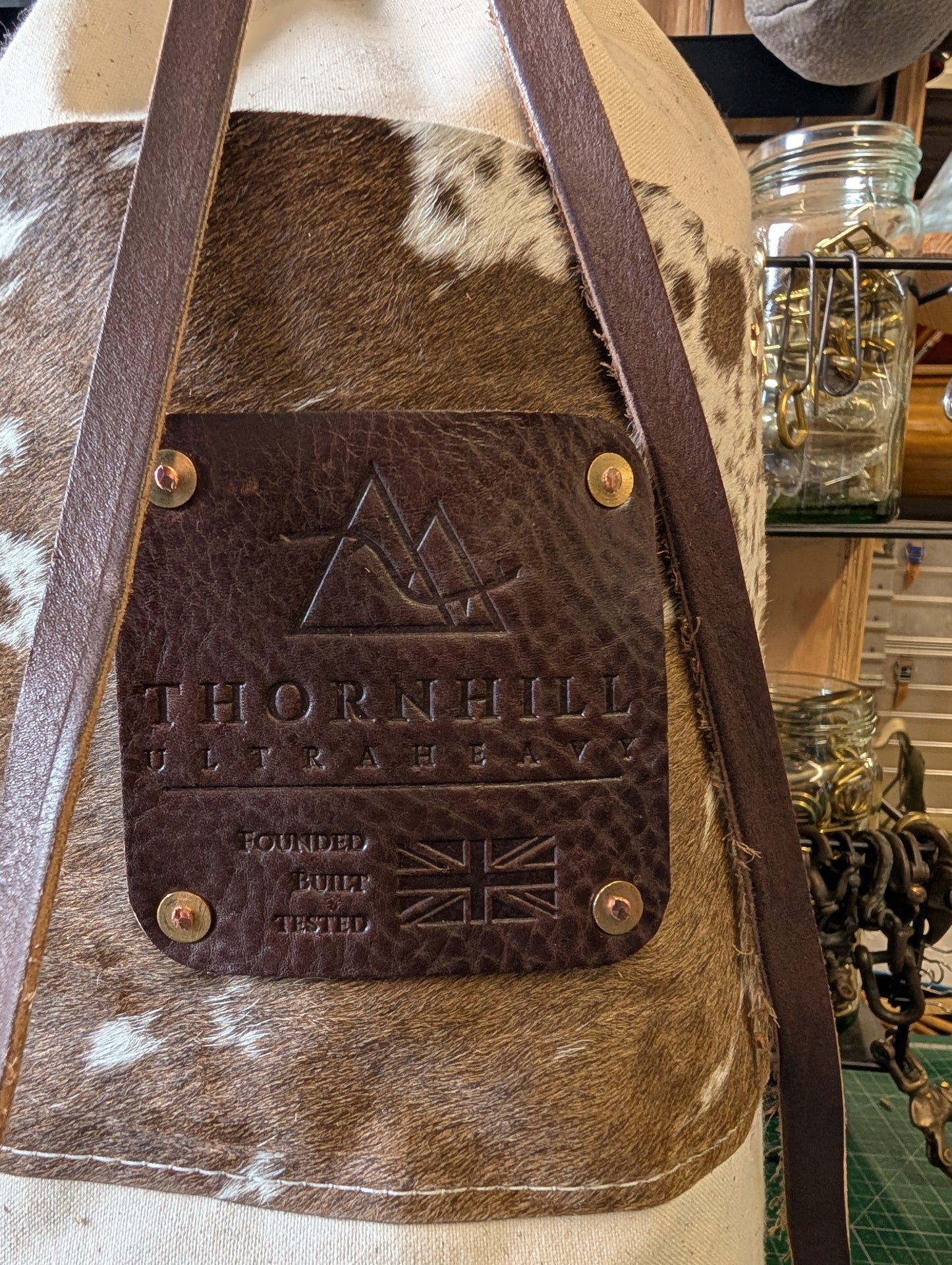 Furry cow sea sack style bag , leather and canvas &  lined waxed eco beeswax cotton