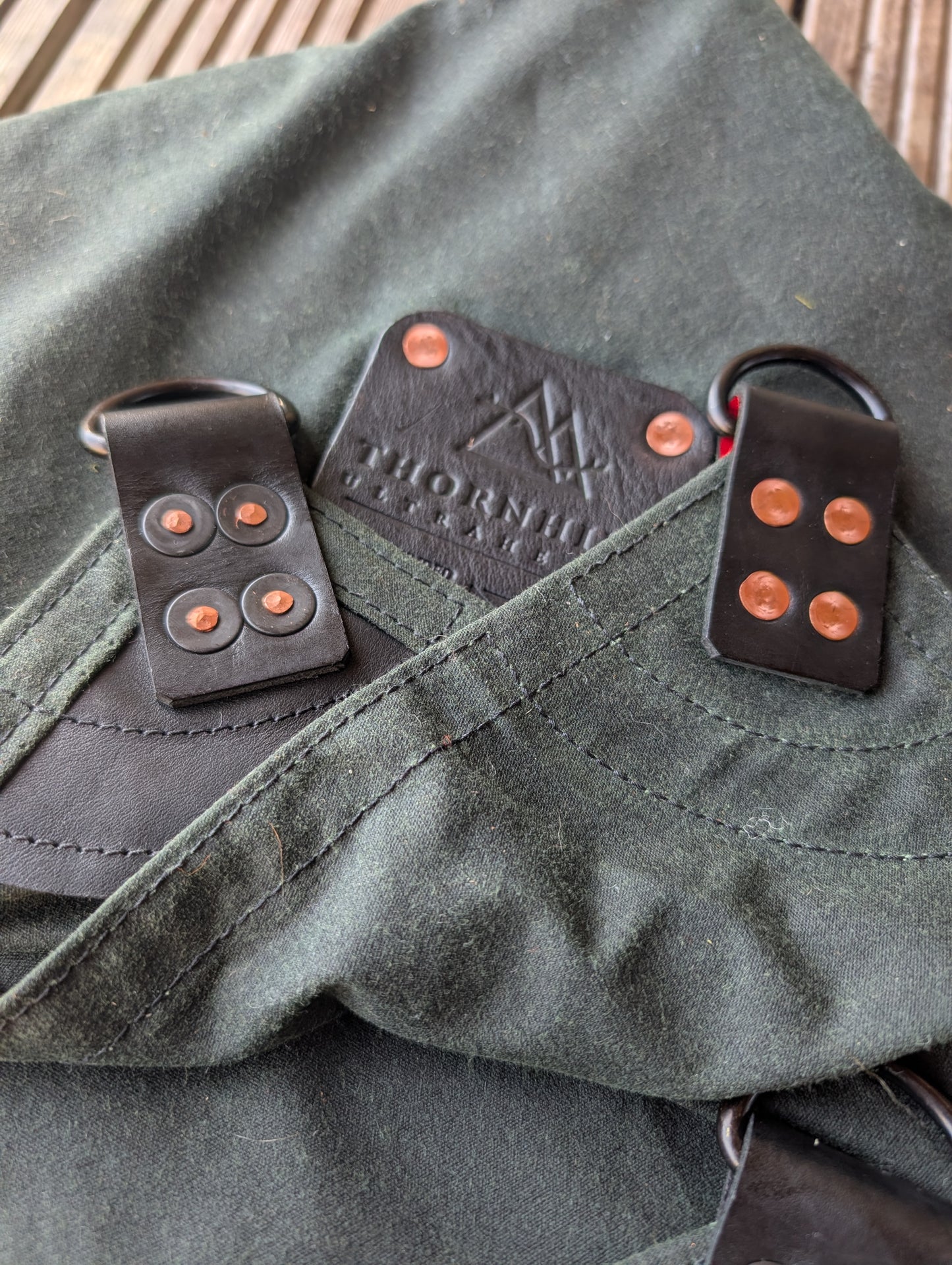 3m x 3m tarp, waxed canvas & leather and D ring tie outs green