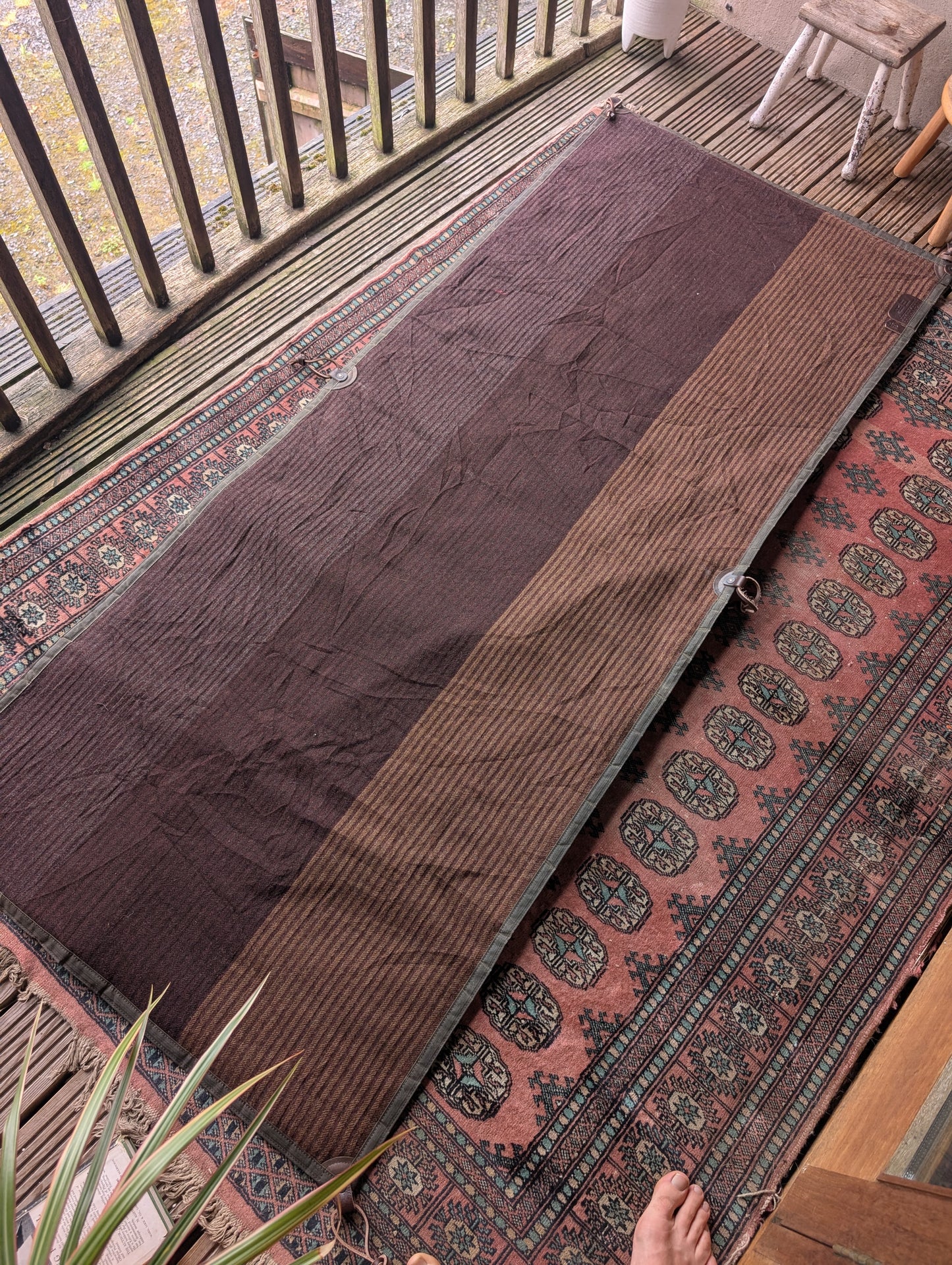 Sleeping mat/pad  beeswax-coton-backed wool with leather tie-outs