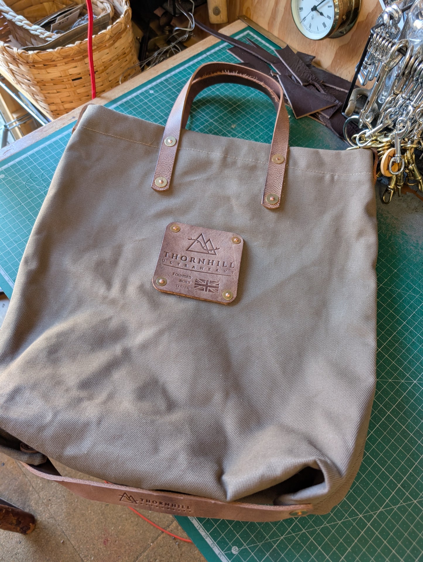 Tote bags, heavy duty canvas and full grain leather (wide version)