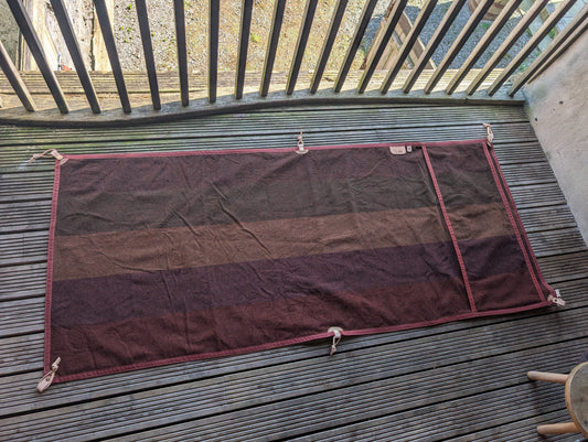 Sleeping mat/pad cover, waxed-canvas-backed wool with leather tie-outs