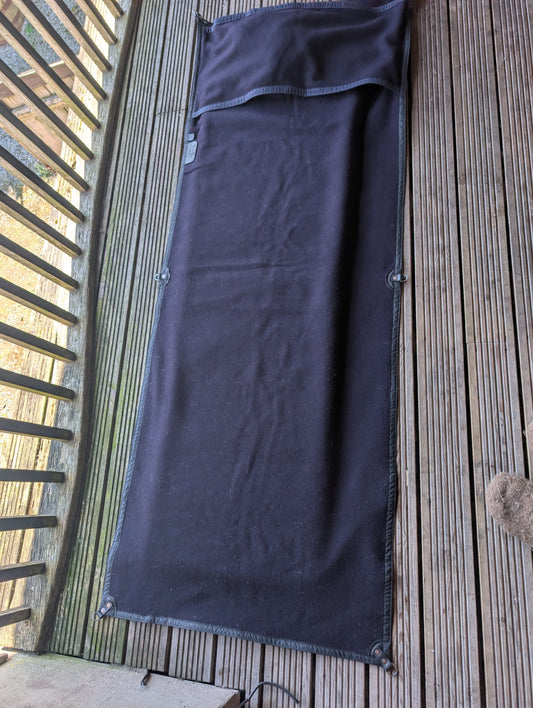 Sleeping mat cover, waxed-canvas-backed wool with leather tie-outs